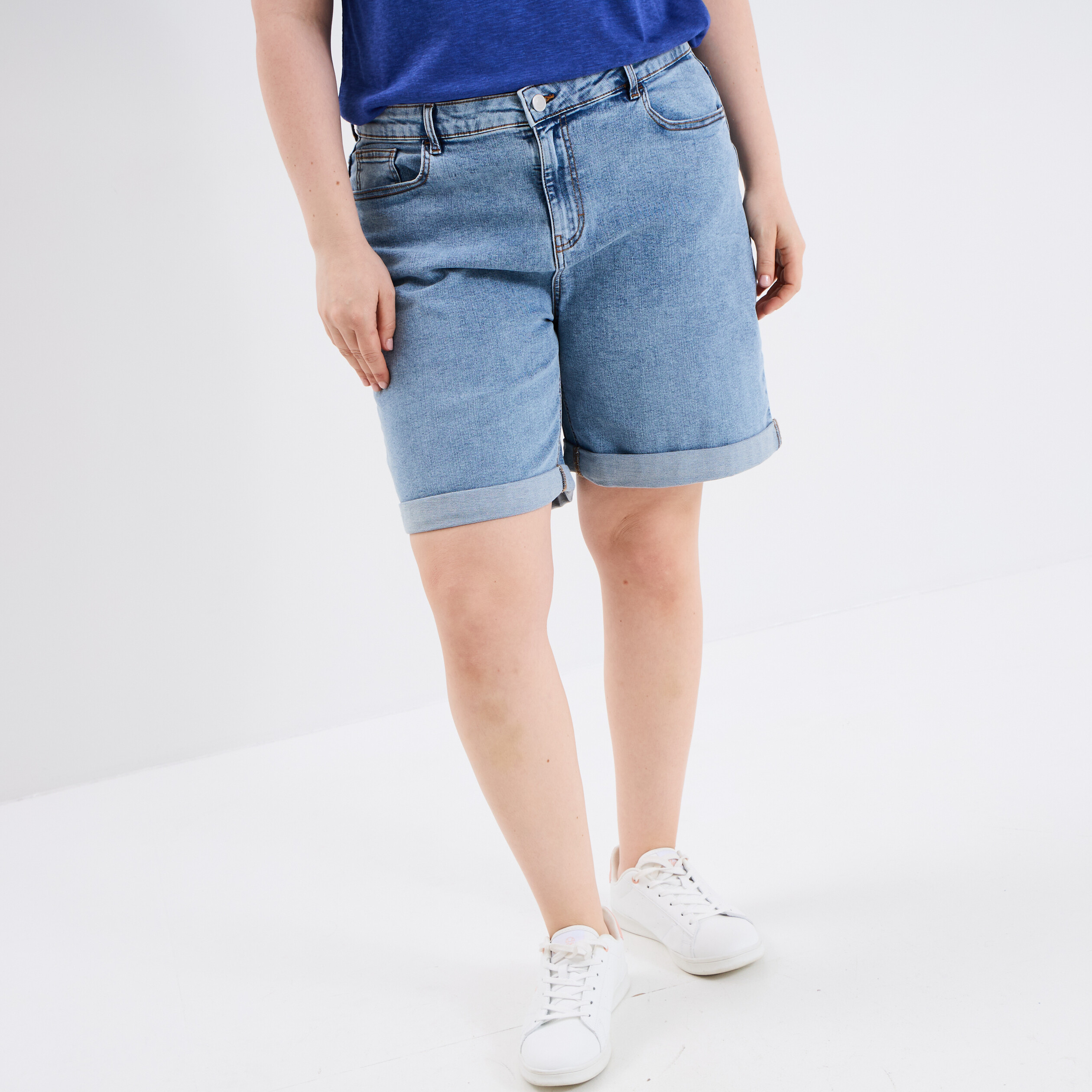 short en jean large 5 poches denim double stone femmegt Short en jean large 5 poches denim double stone femme grande taille