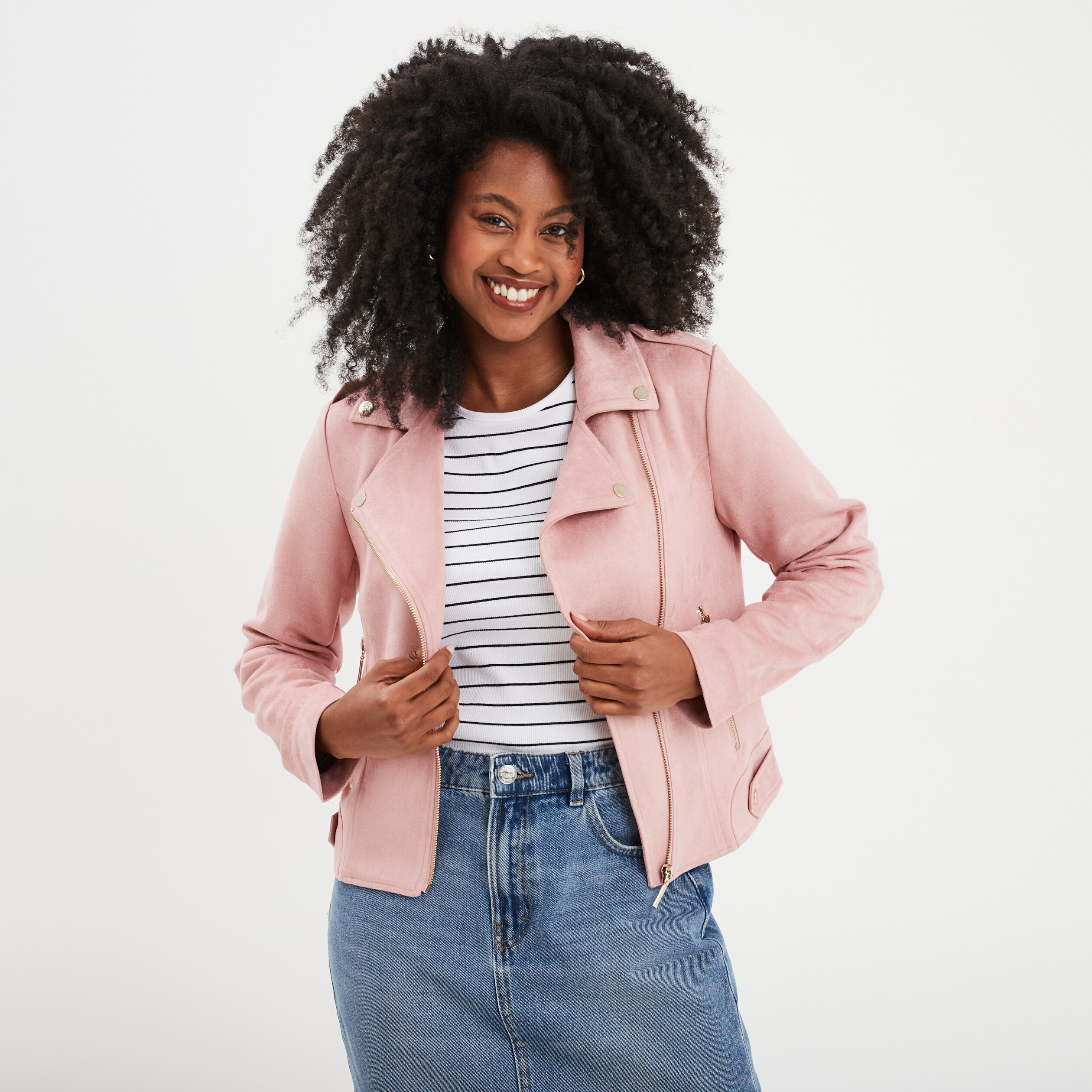 Veste courte esprit biker effet su?�dine mauve femme | La Halle