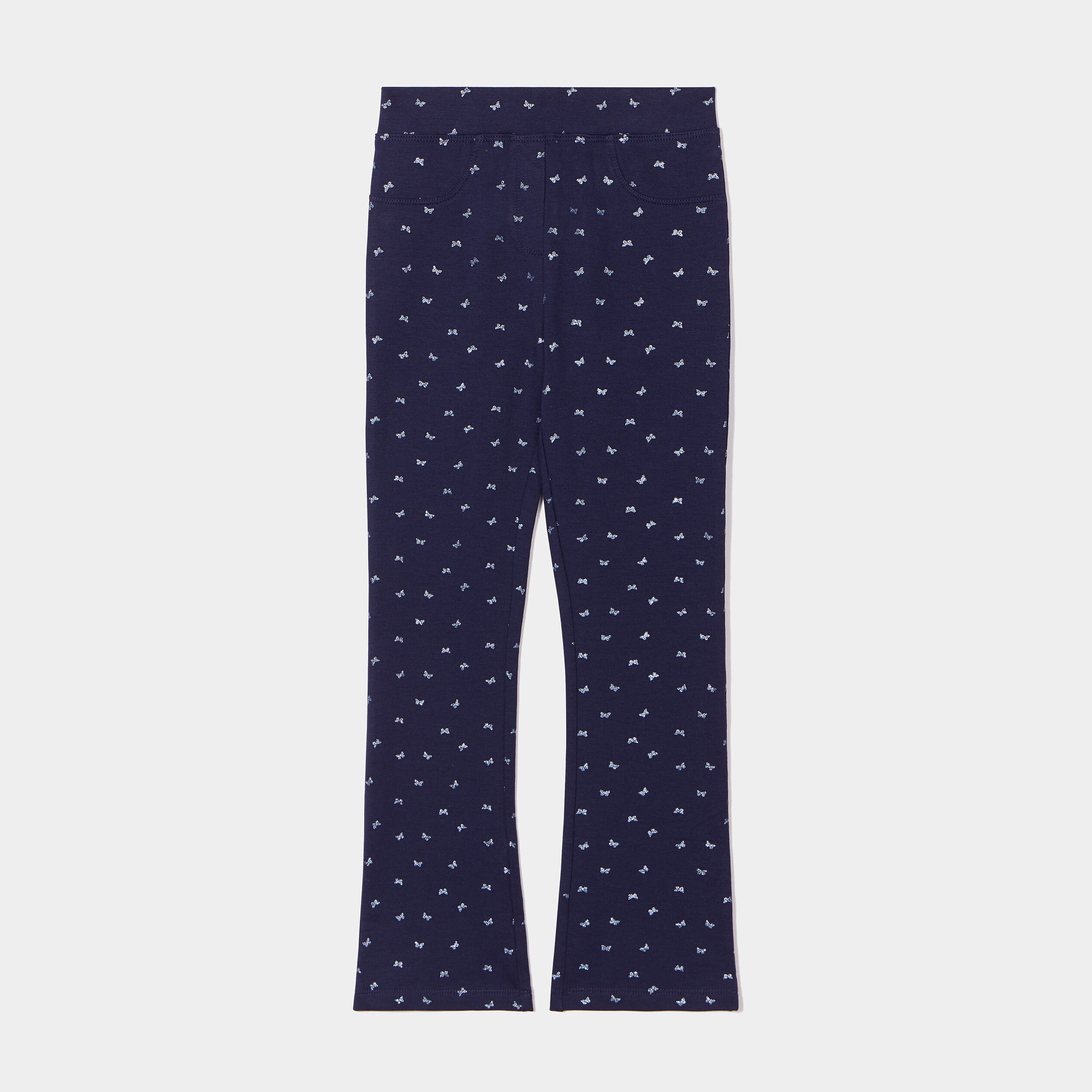 pantalon flare taille elastiquee bleu marine fille Pantalon flare taille élastiquée bleu marine fille