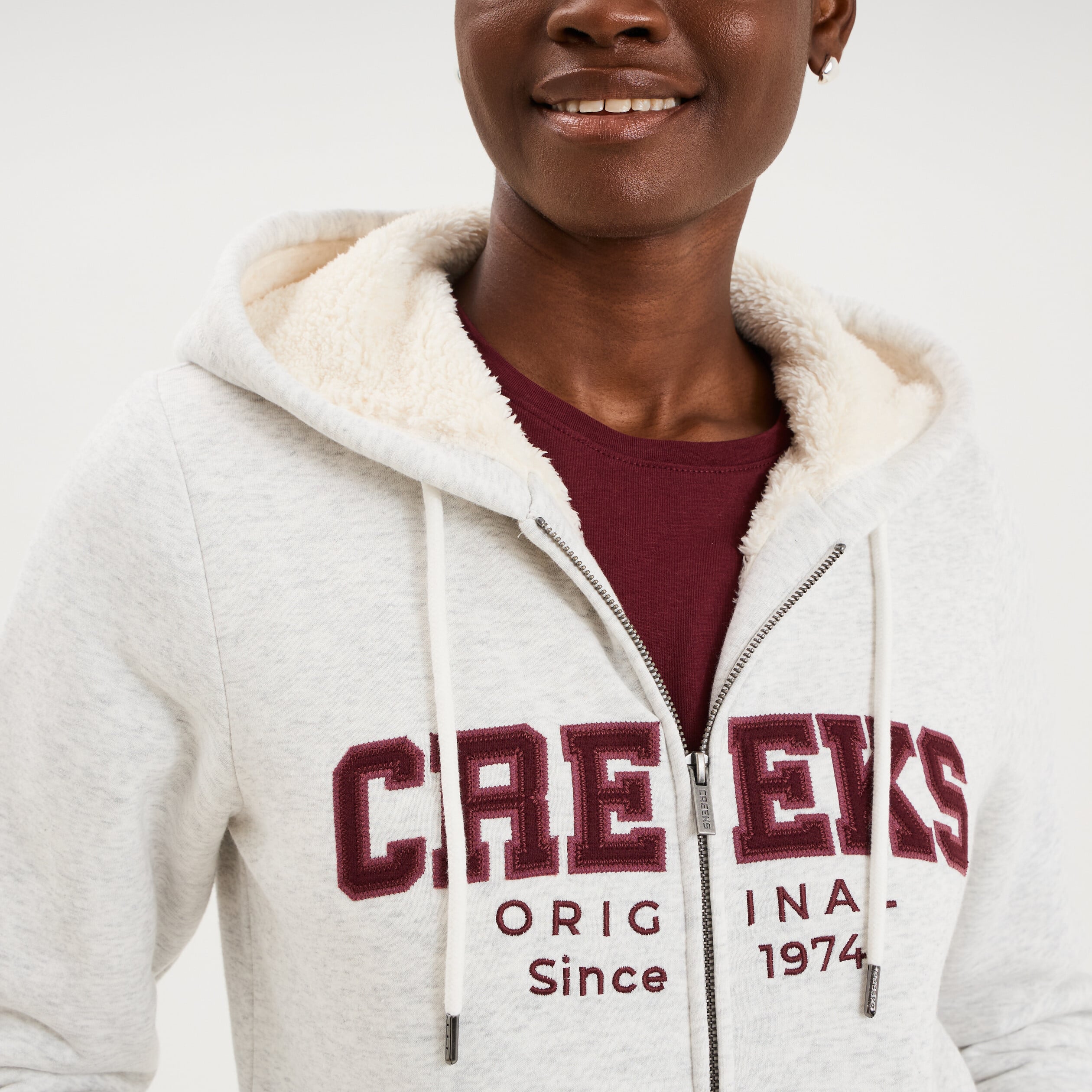 Sweat &agrave; capuche doublure effet sherpa gris clair femme