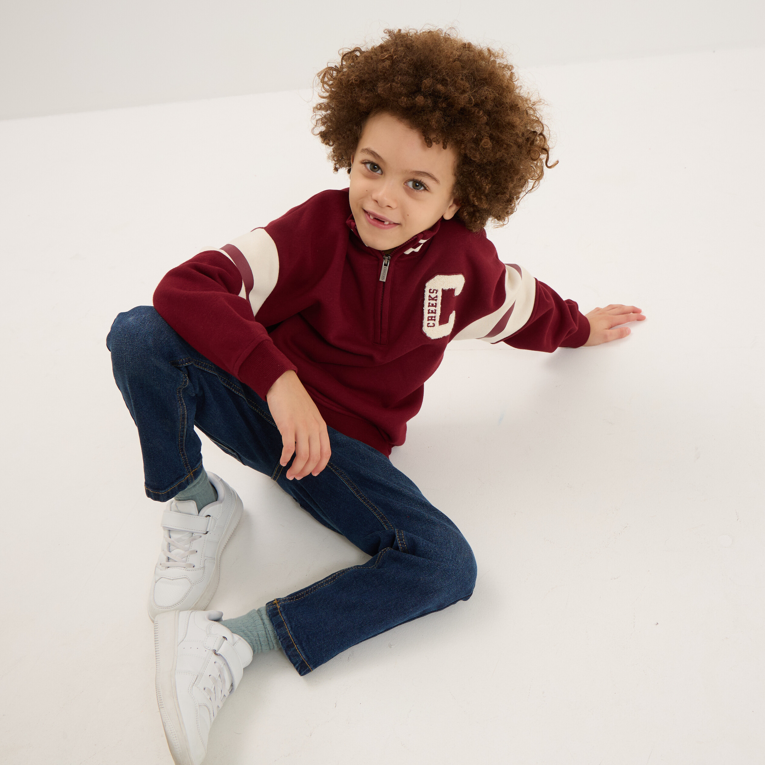 Sweat col camionneur oversize bordeaux gar&ccedil;on