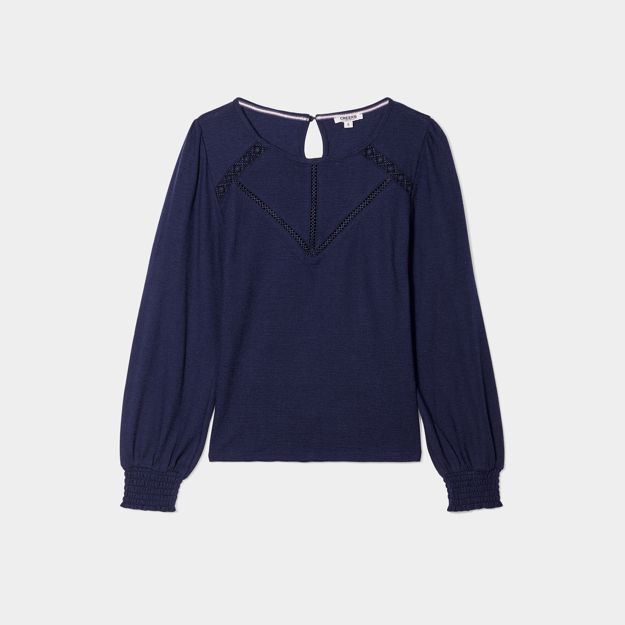 T-shirt avec bandes macramé Creeks bleu marine femme