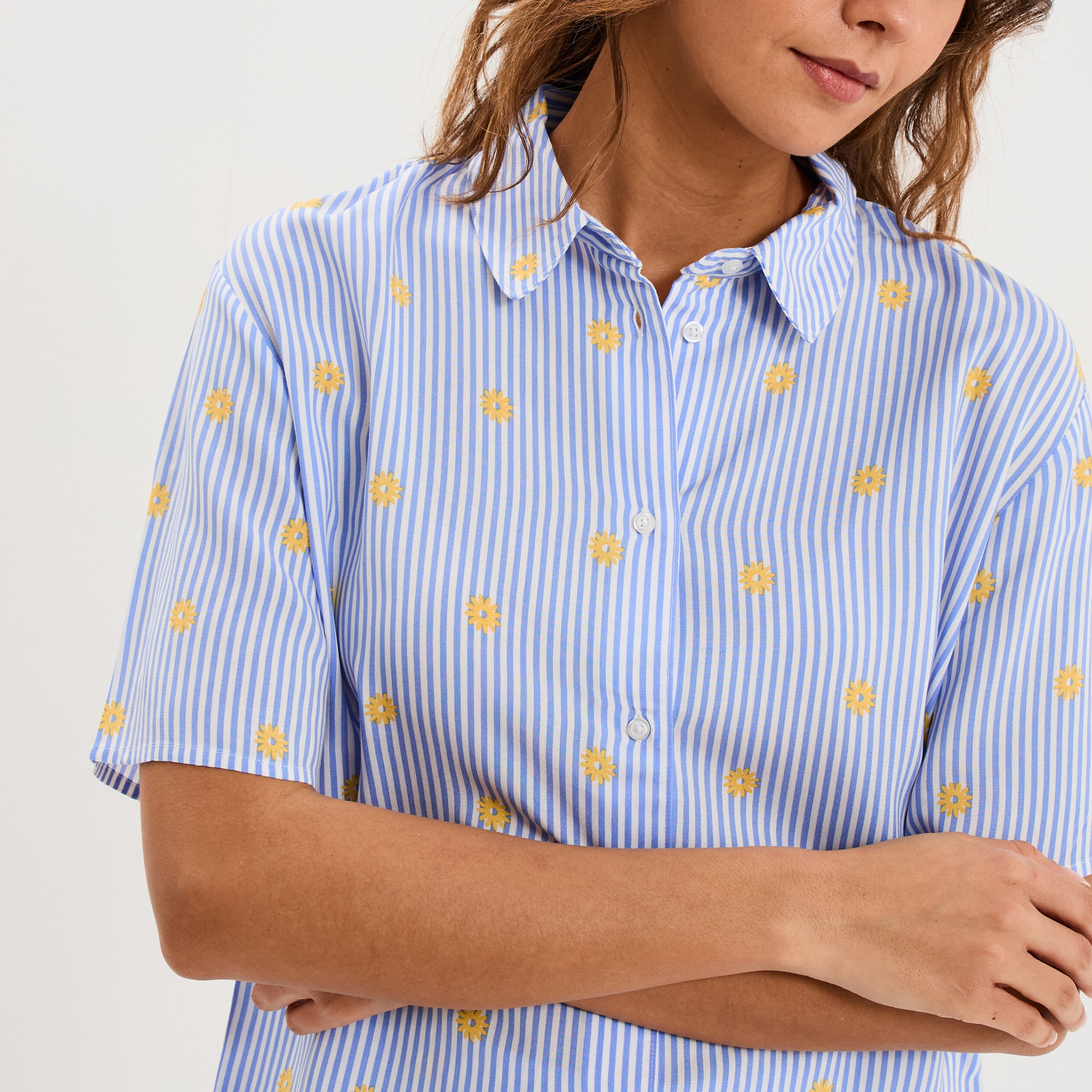 Ensemble pyjama short et chemise ecru femme
