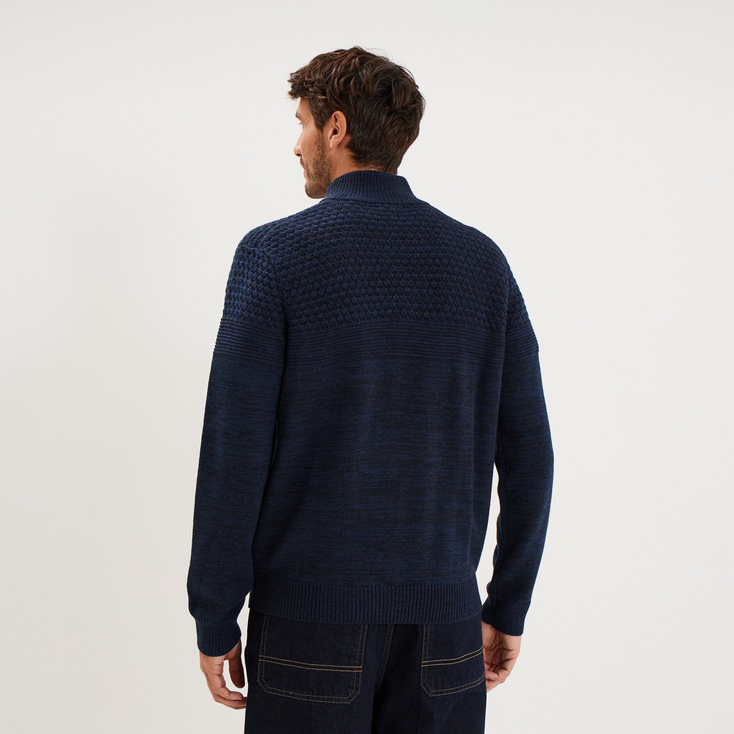 Gilet zipp&eacute; col montant manches longues bleu marine homme