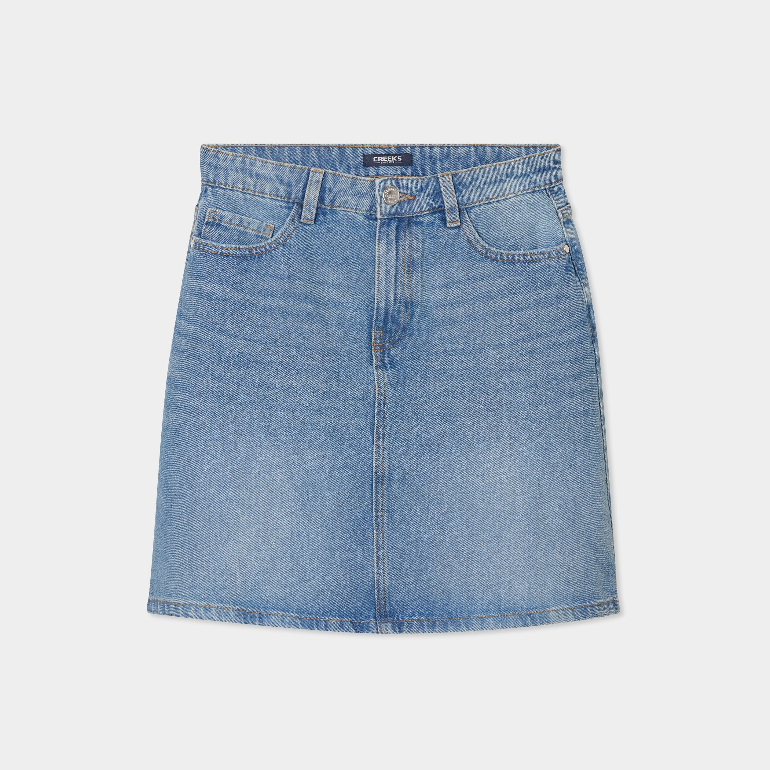 jupe courte trapeze en jean coton denim double stone femme Jupe courte trapèze en jean coton denim double stone femme
