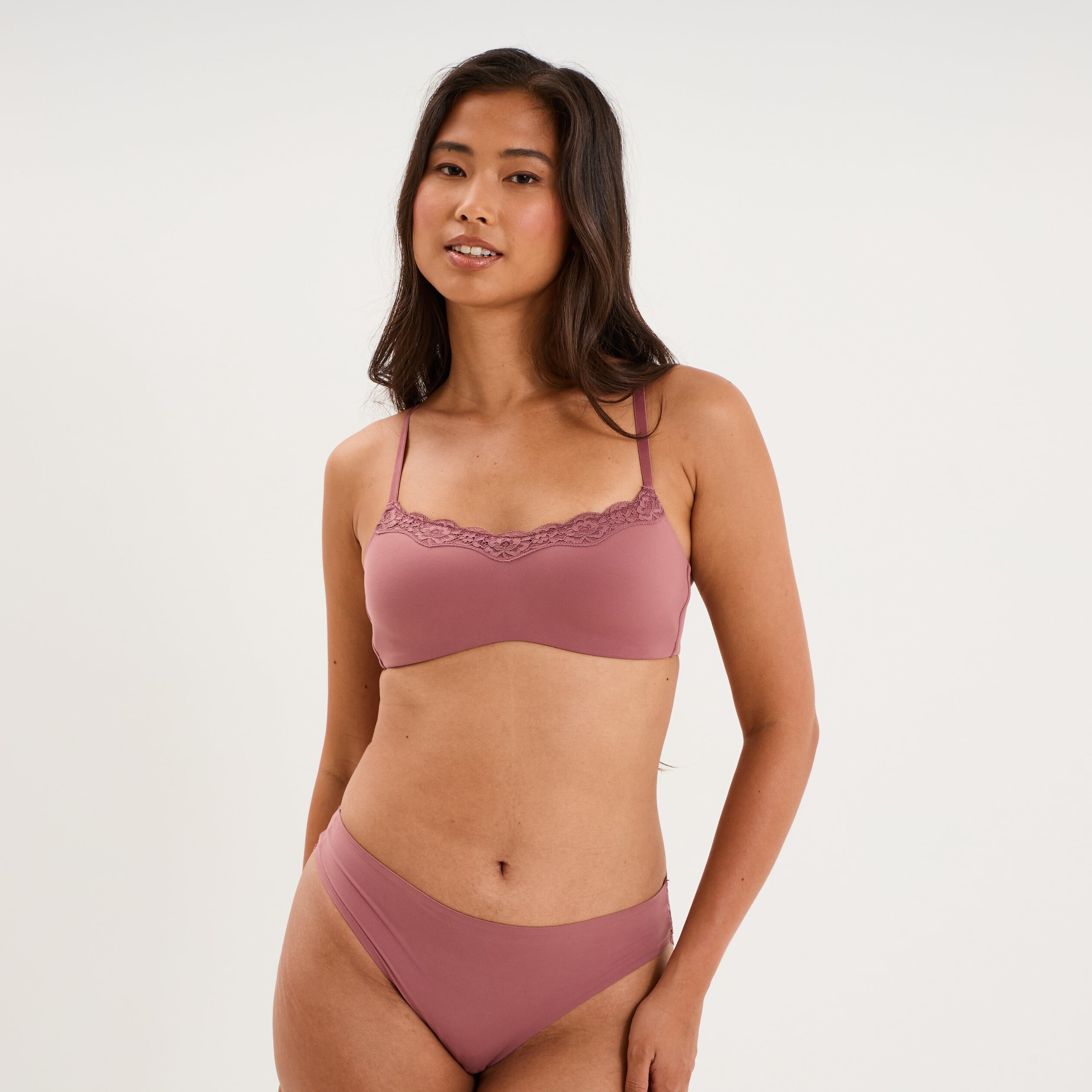 Soutien-gorge bandeau bretelles fines vieux rose femme