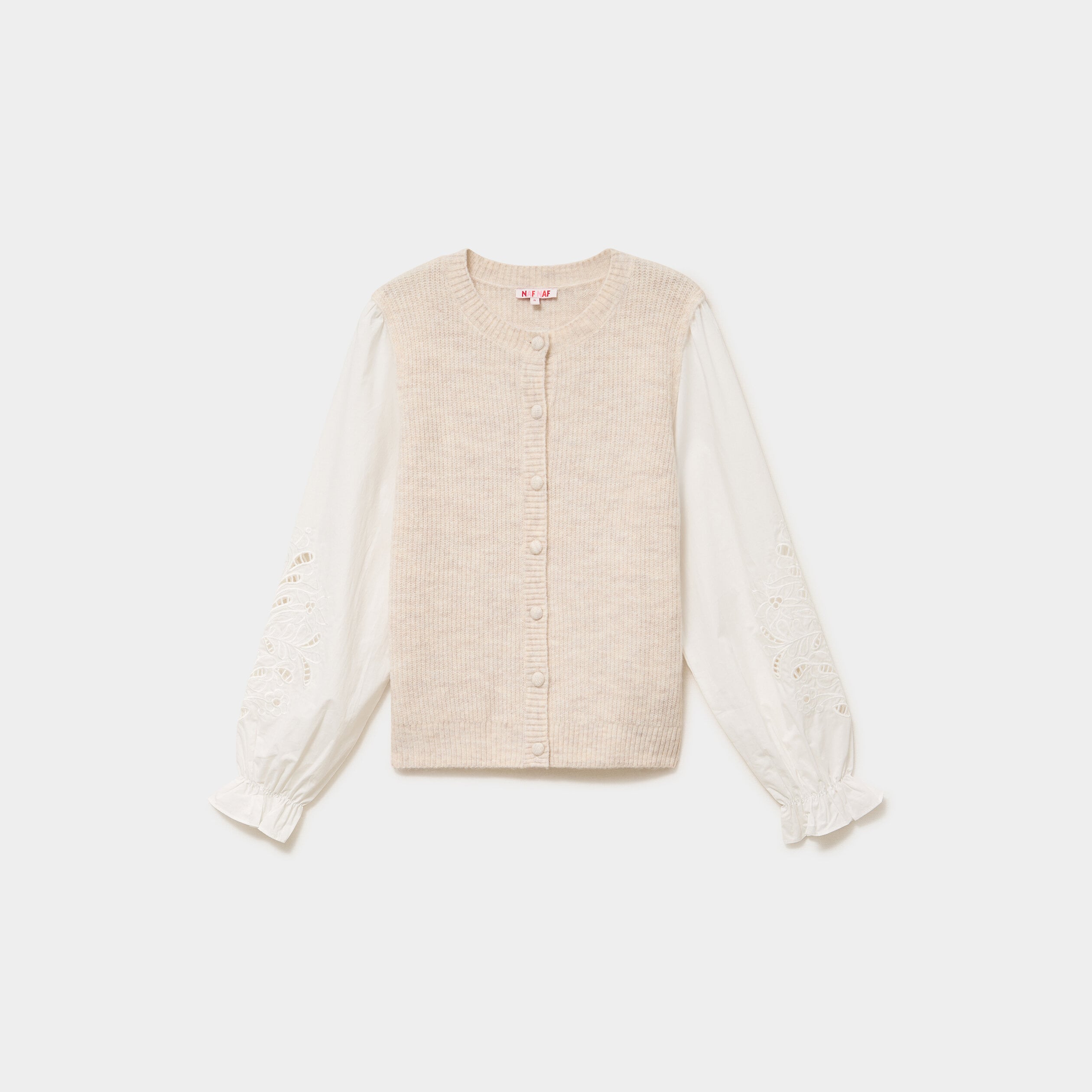 Gilet effet 2 en 1 manches brod&eacute;es beige femme