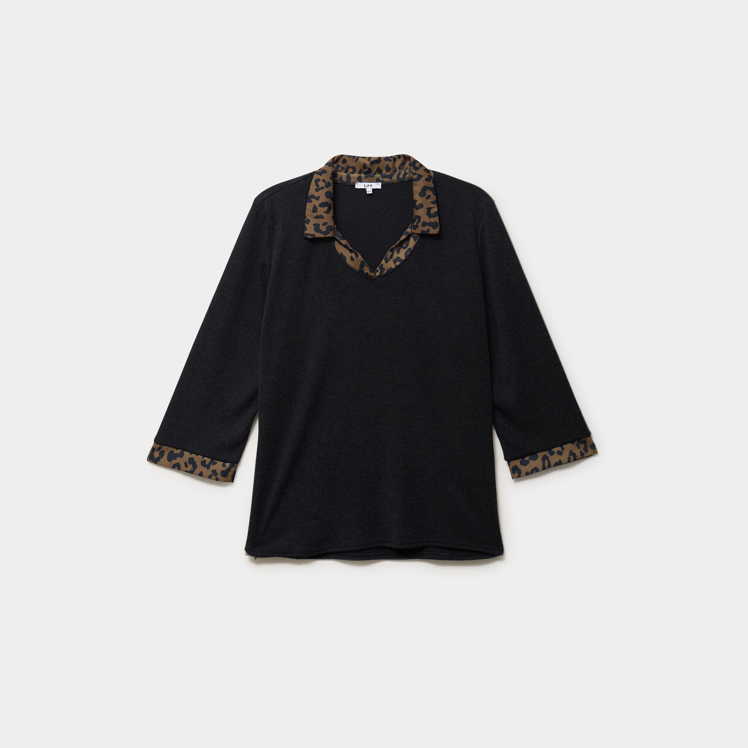 Pull effet 2-en-1 avec manches 3/4 vert kaki femme grande taille