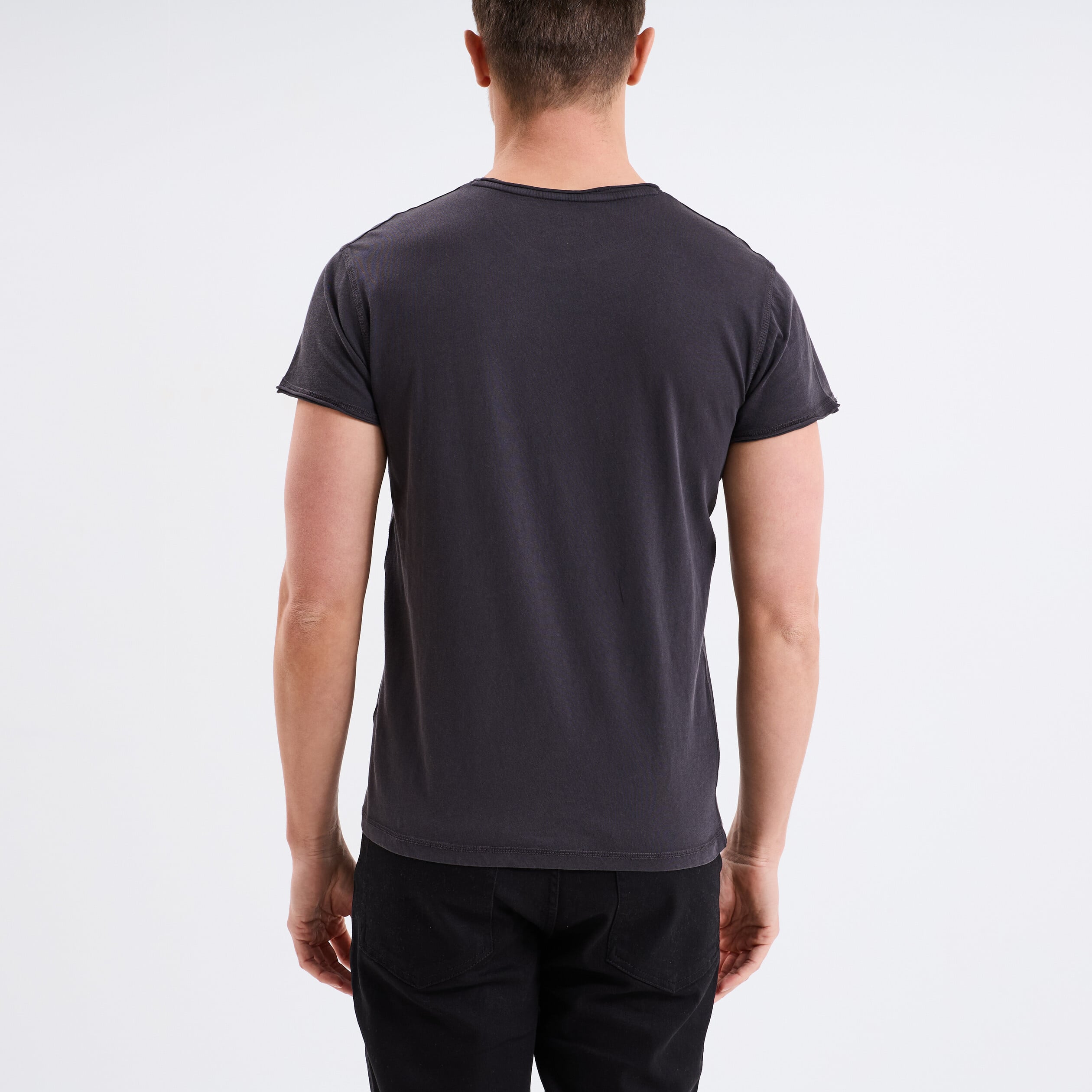T-shirt manches courtes coton d&eacute;lav&eacute; gris fonc&eacute; homme