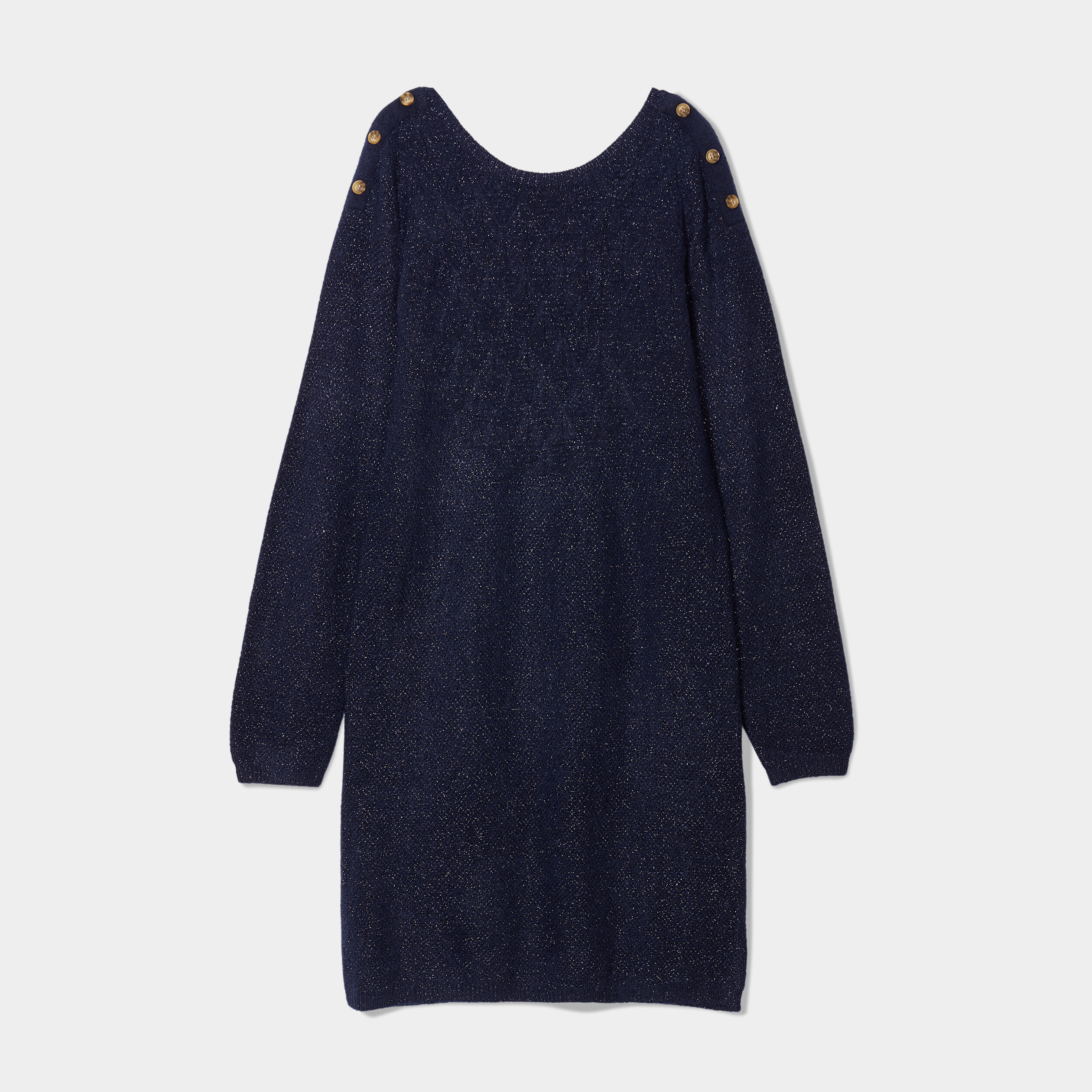 Robe pull droite boutons bleu marine femme
