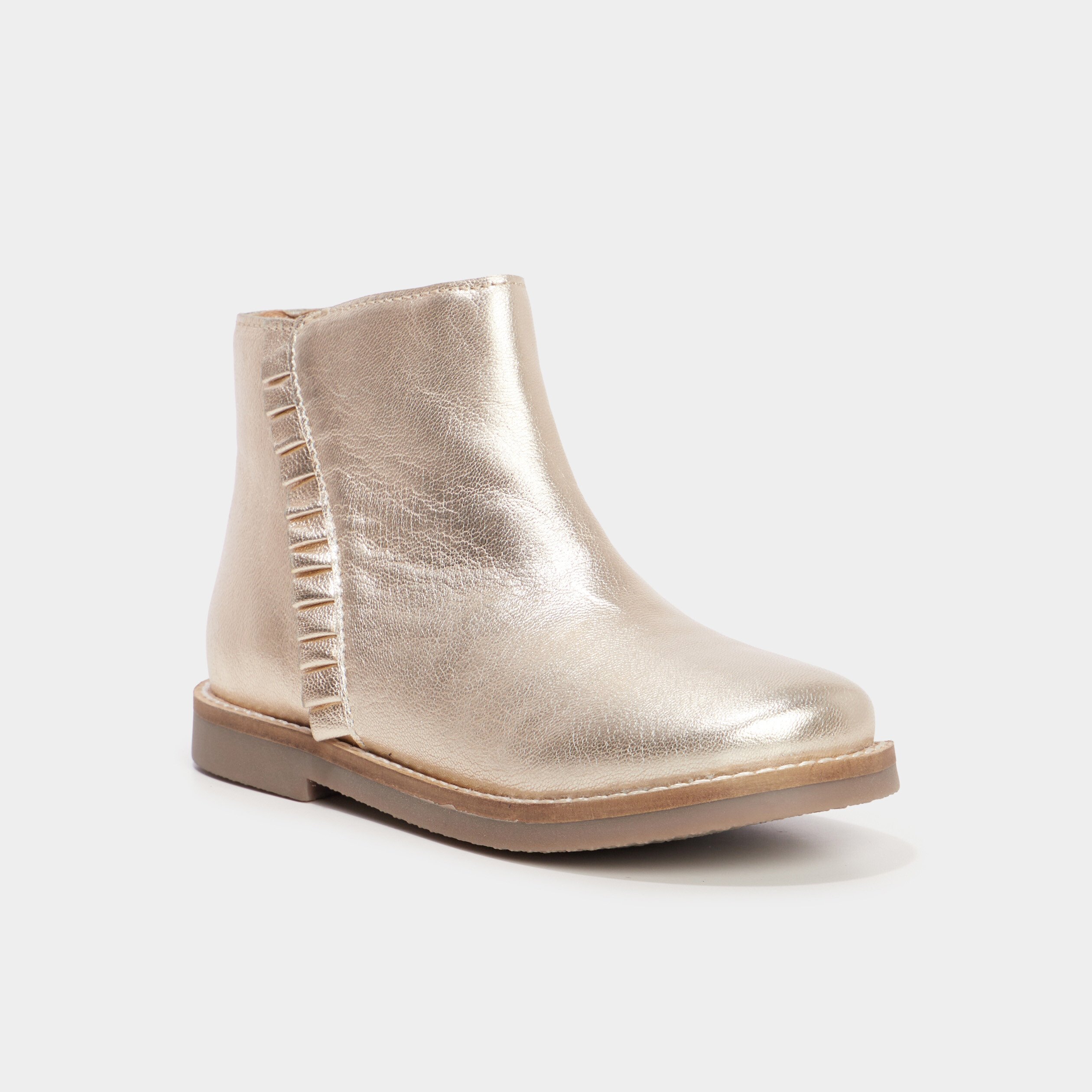 bottines metallisees en cuir a franges jaune or fille Bottines métallisées en cuir à franges jaune or fille
