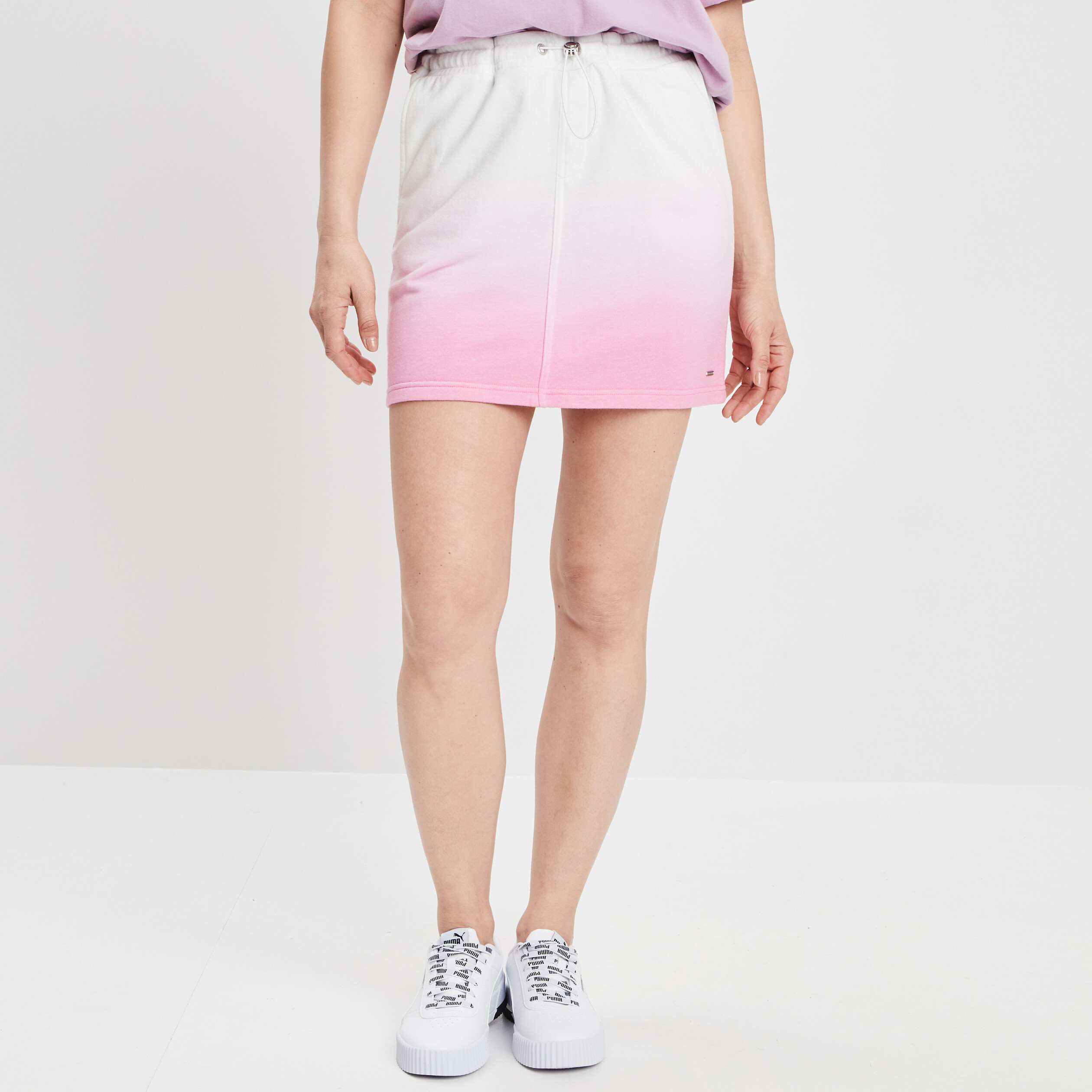 Jupe droite taille à coulisse rose femme