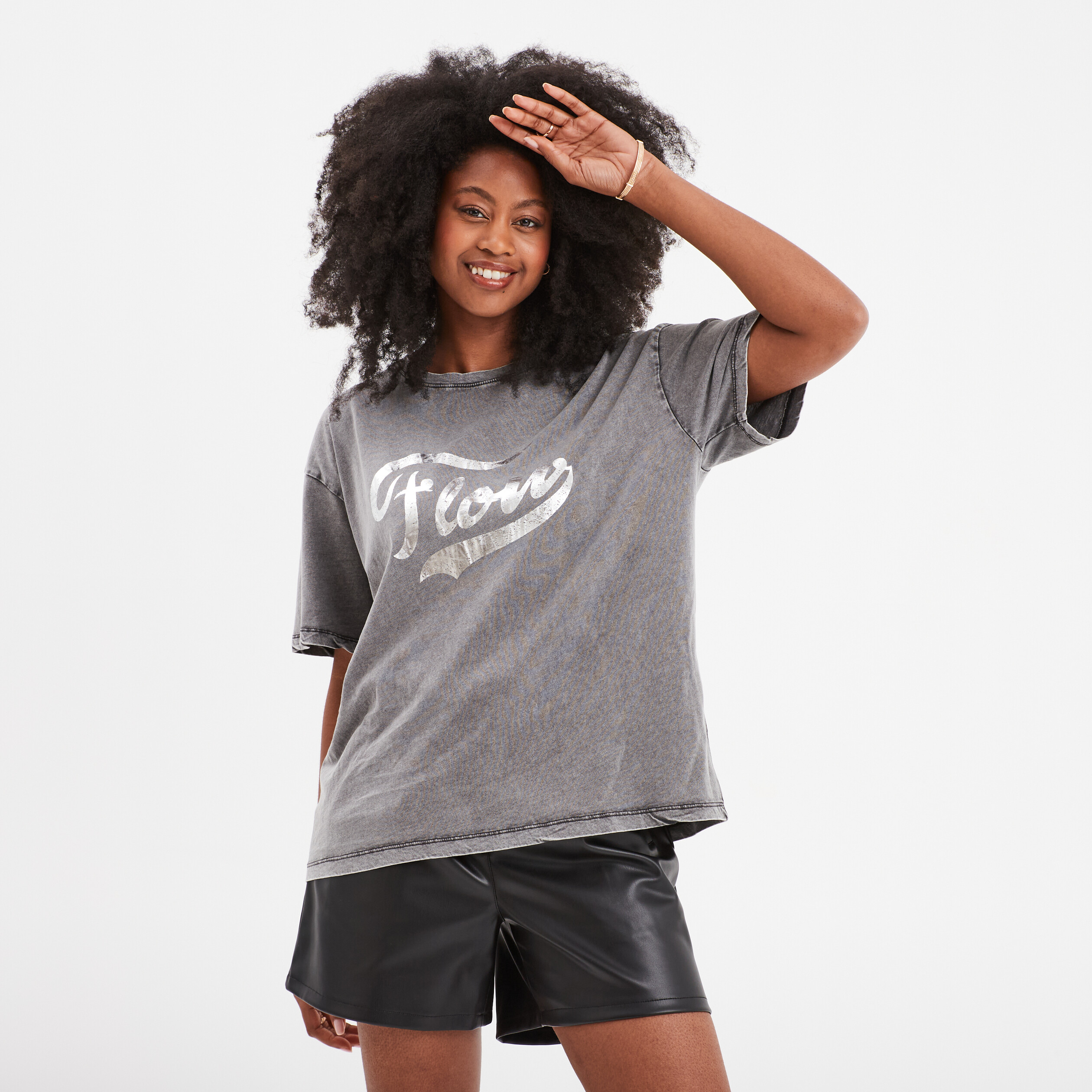 t shirt oversize manches courtes liberto noir femme T-shirt oversize manches courtes Liberto noir femme