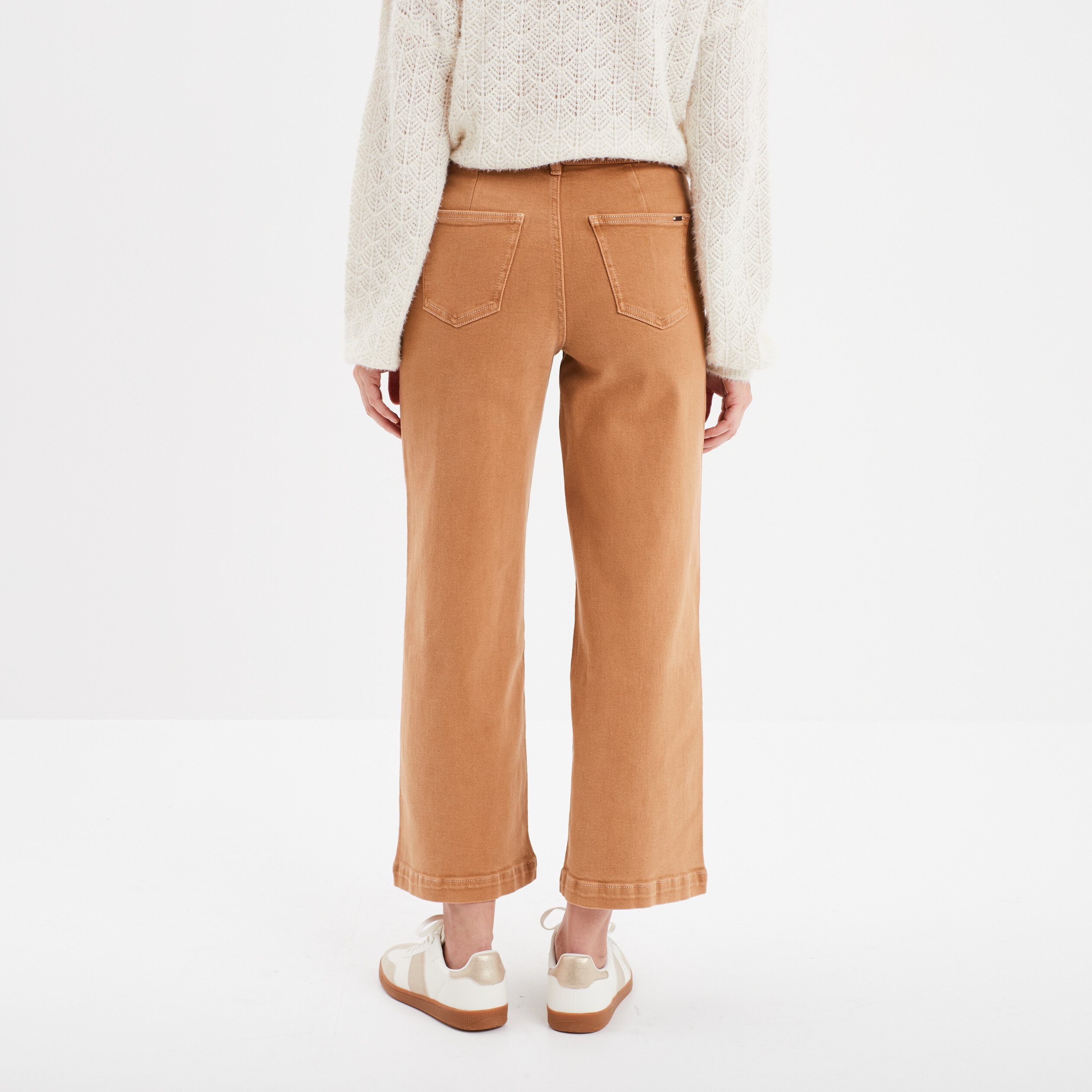 Pantalon flare 7 8eme taille haute coton beige femme