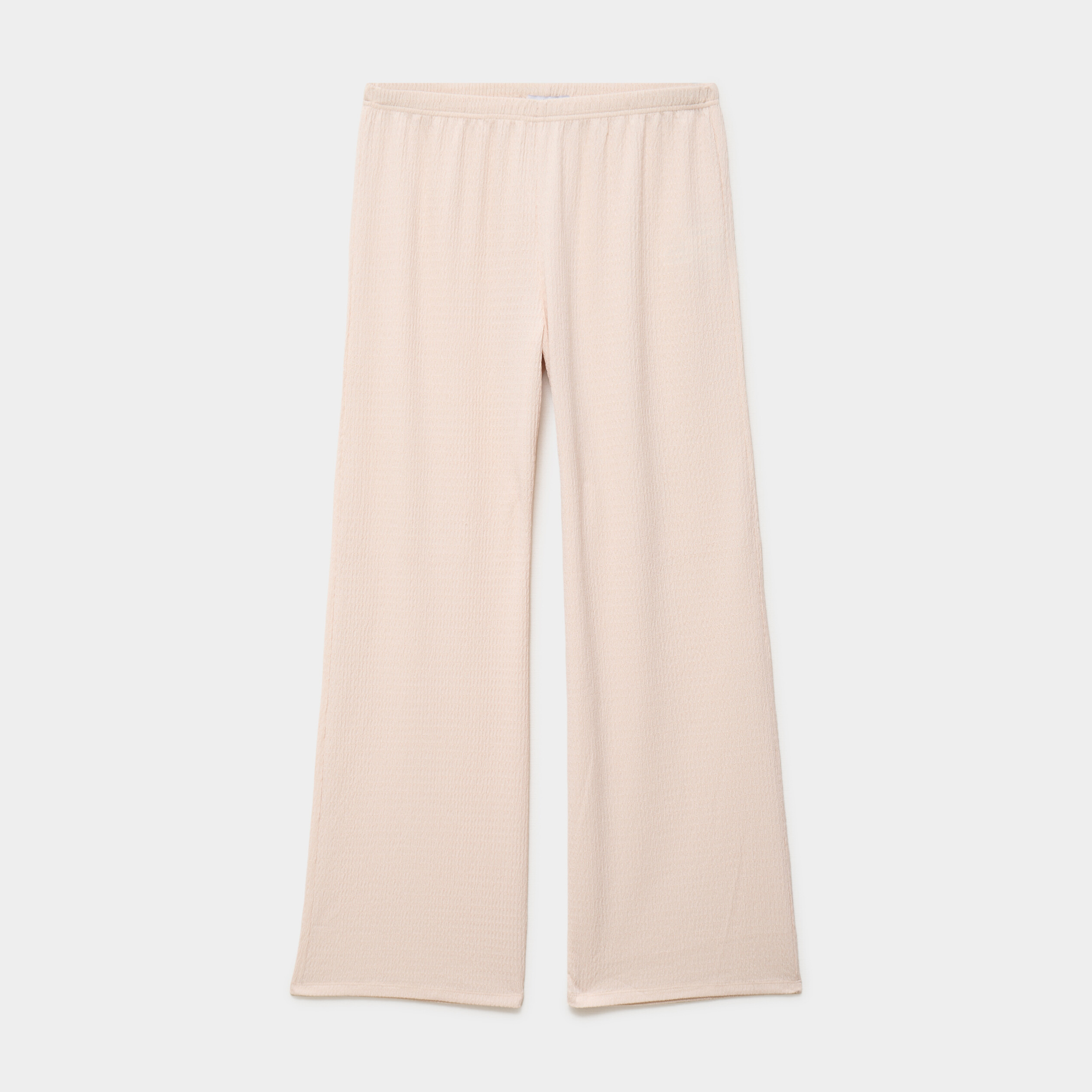Pantalon effet gaufr&eacute; fluide beige femme