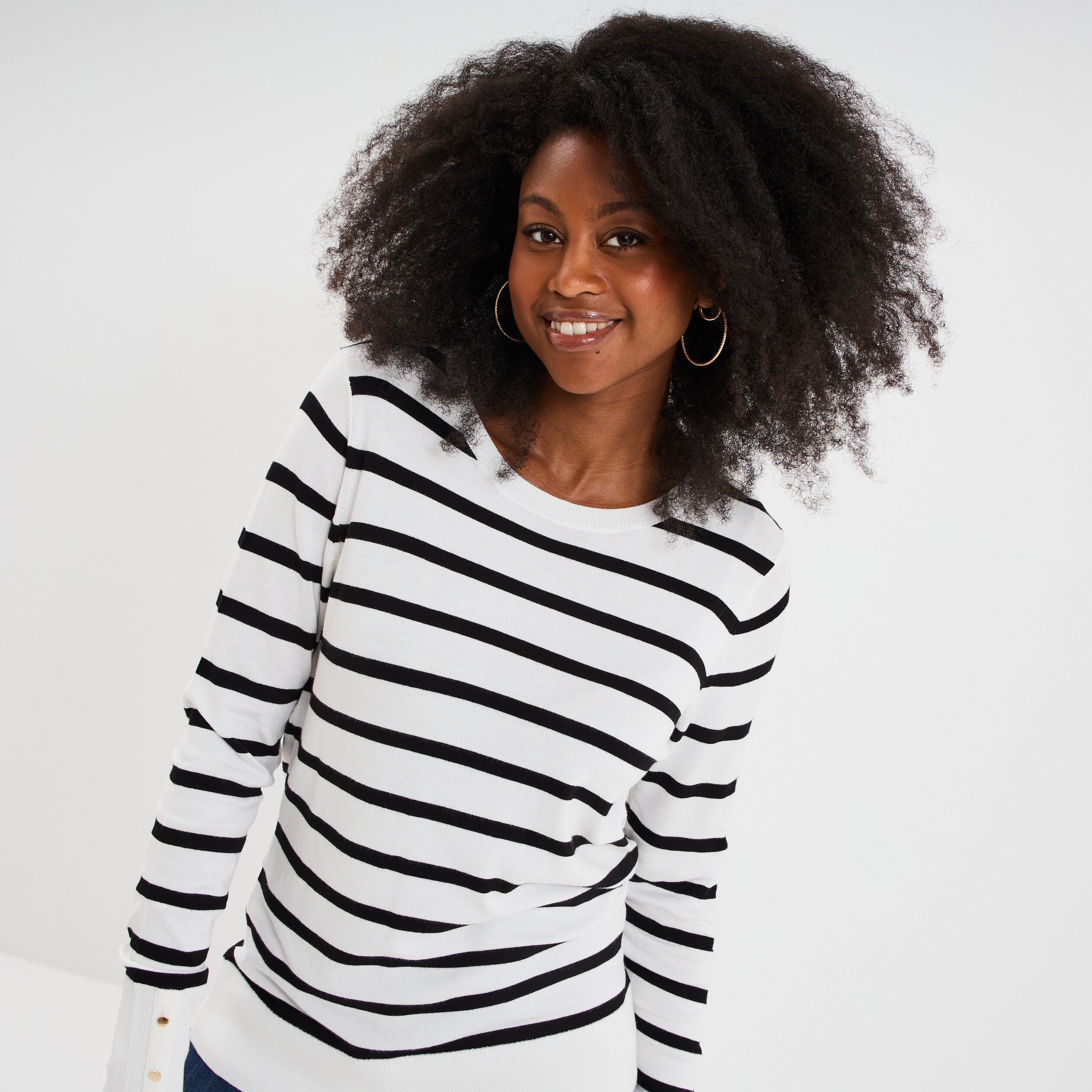 pull col rond boutons aux poignets ecru femme Pull col rond boutons aux poignets ecru femme