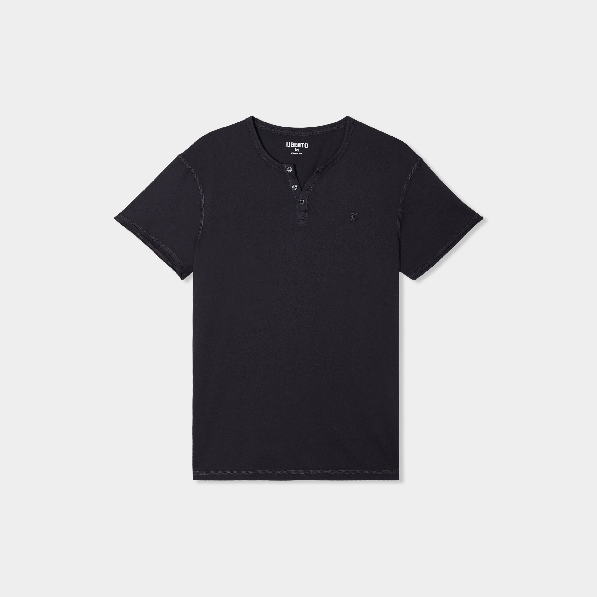 T-shirt col tunisien manches courte gris fonc&eacute; homme