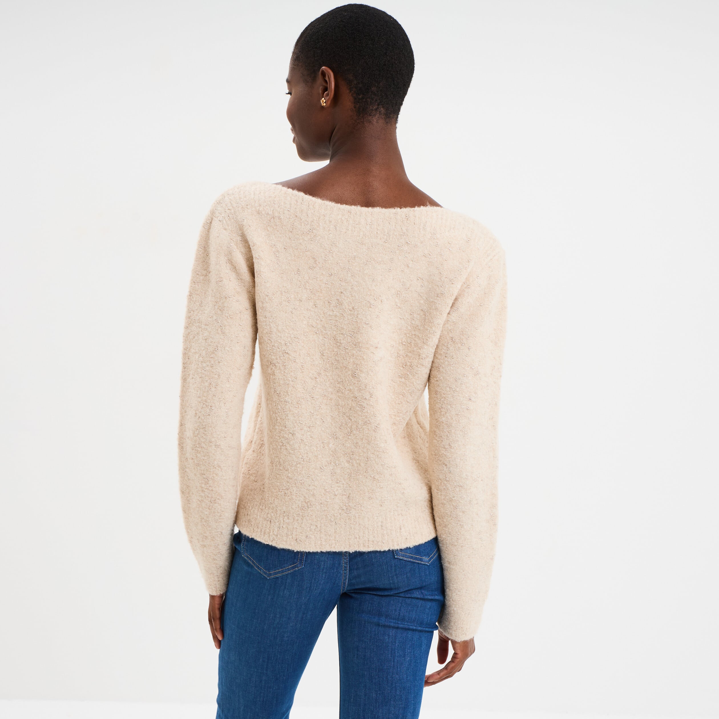 Pull col rond manches longues beige femme