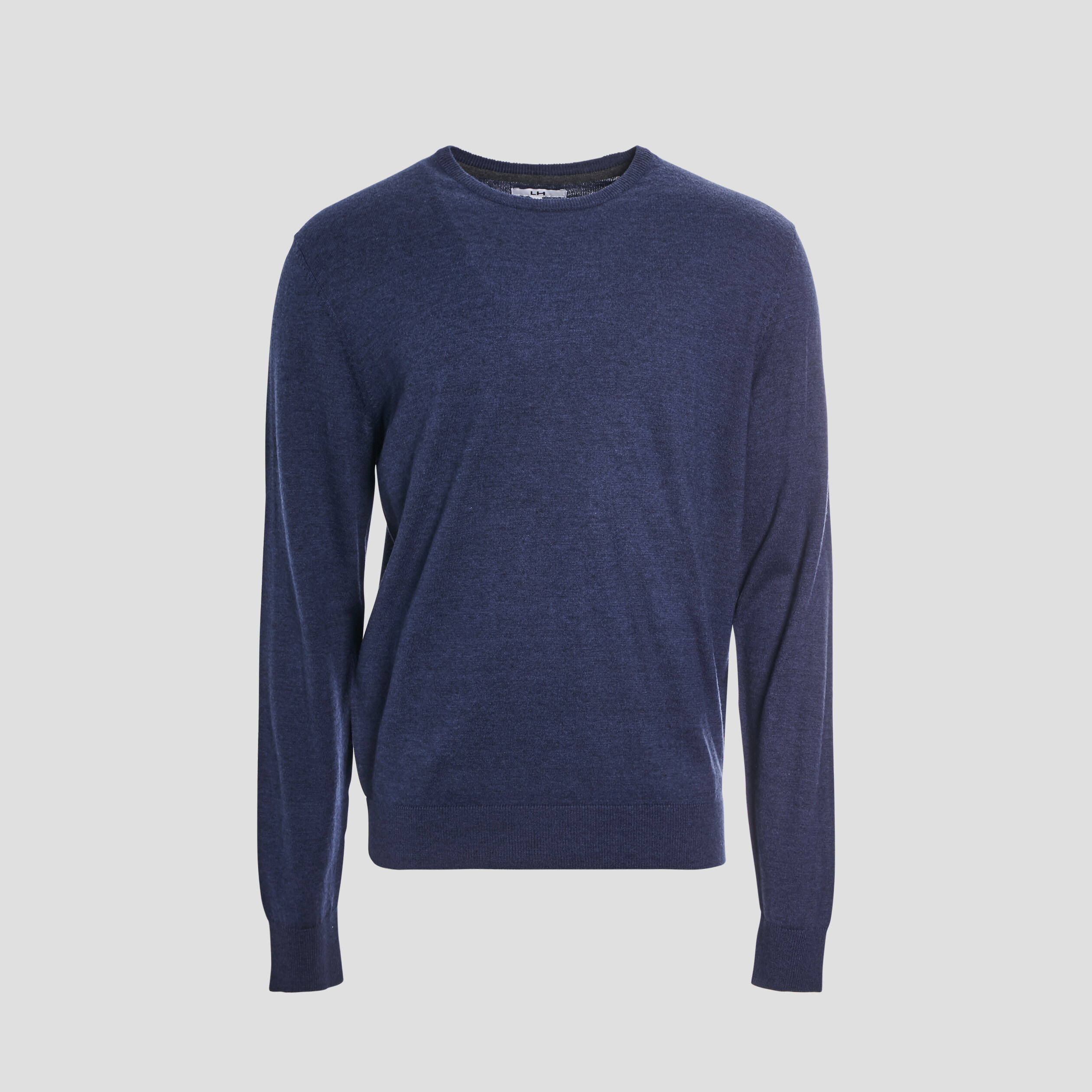 Pull droit col rond coton m&eacute;lang&eacute; bleu fonc&eacute; homme