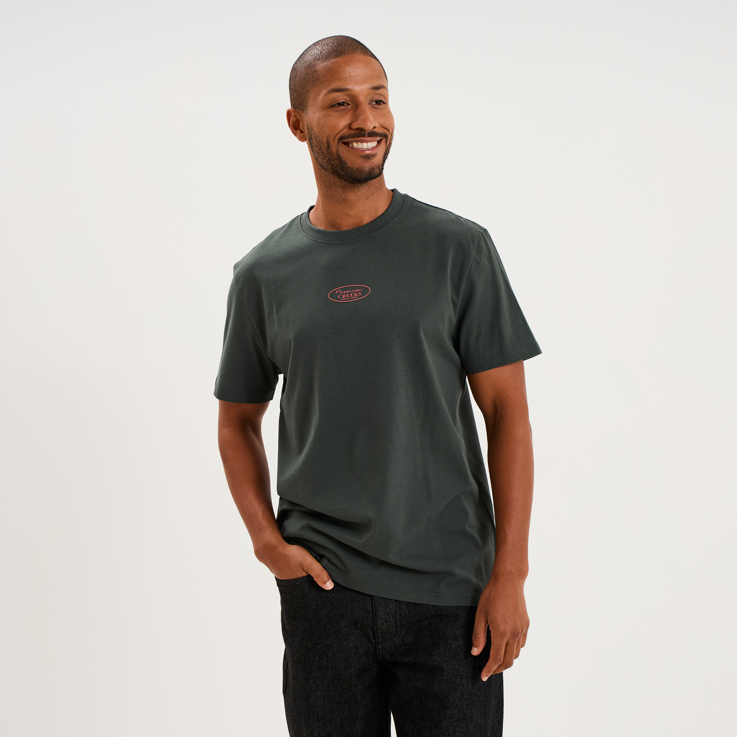 T-shirt droit manches courtes coton vert homme