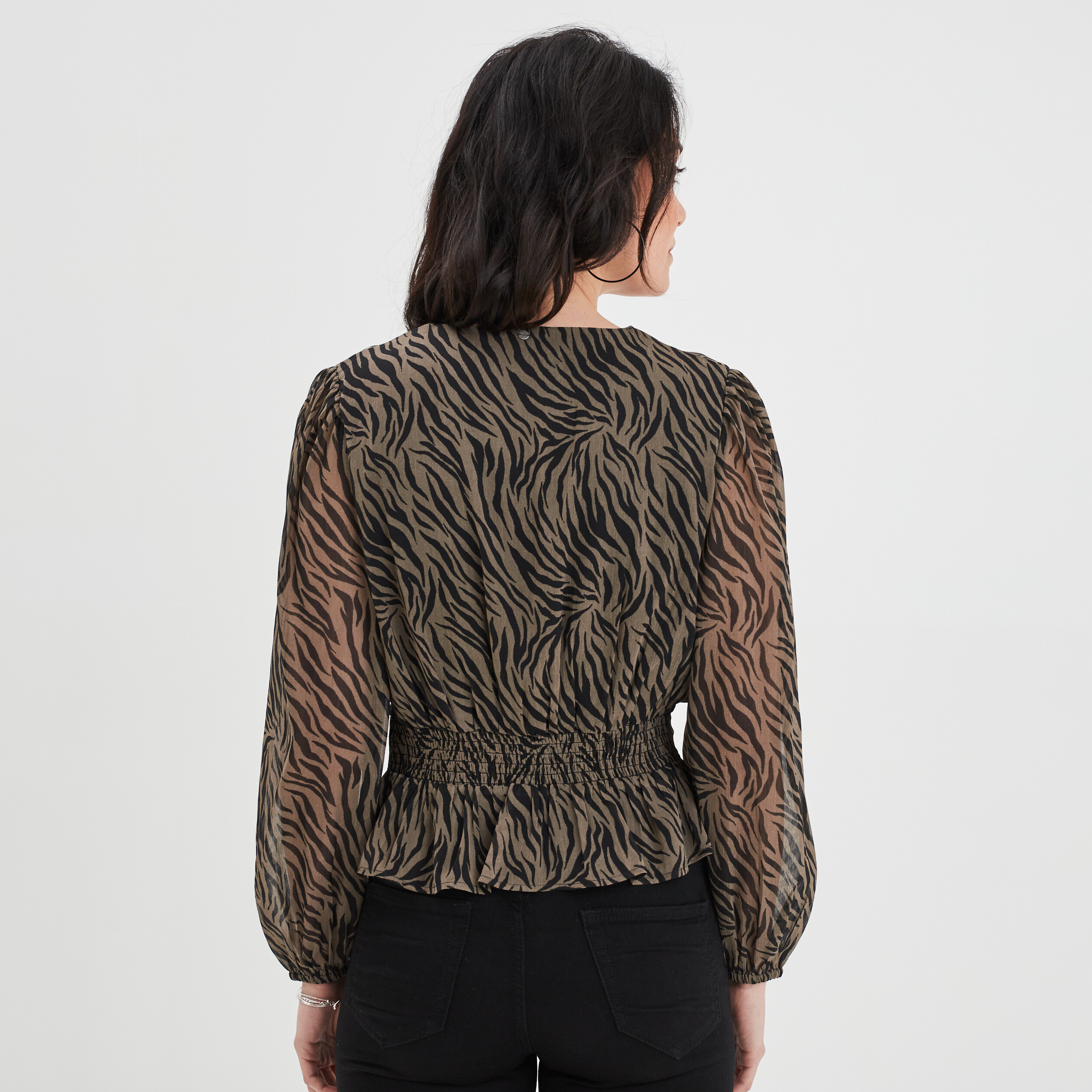 Blouse cintrée col effet croisé Liberto vert kaki femme