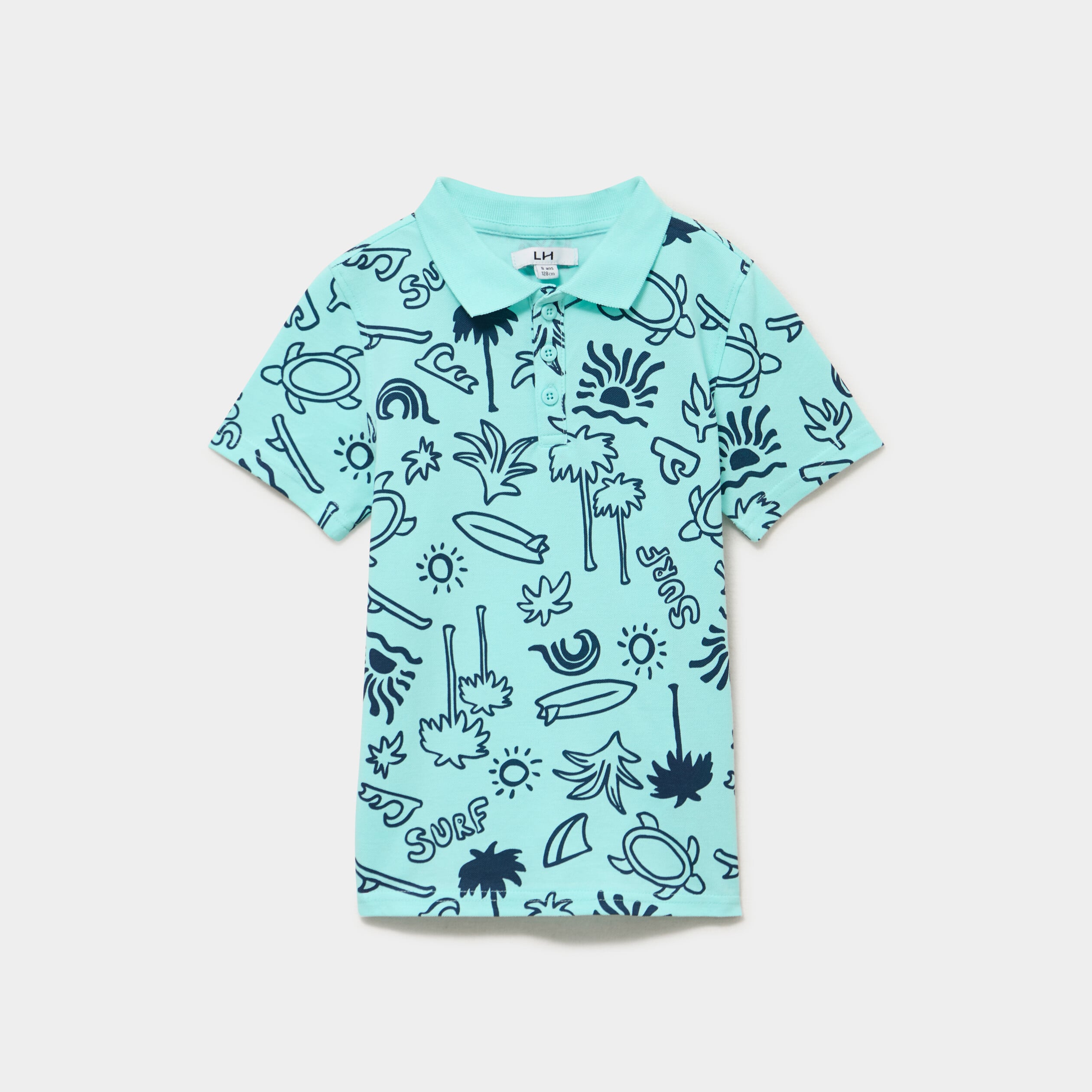 Polo manches courtes bleu turquoise gar&ccedil;on