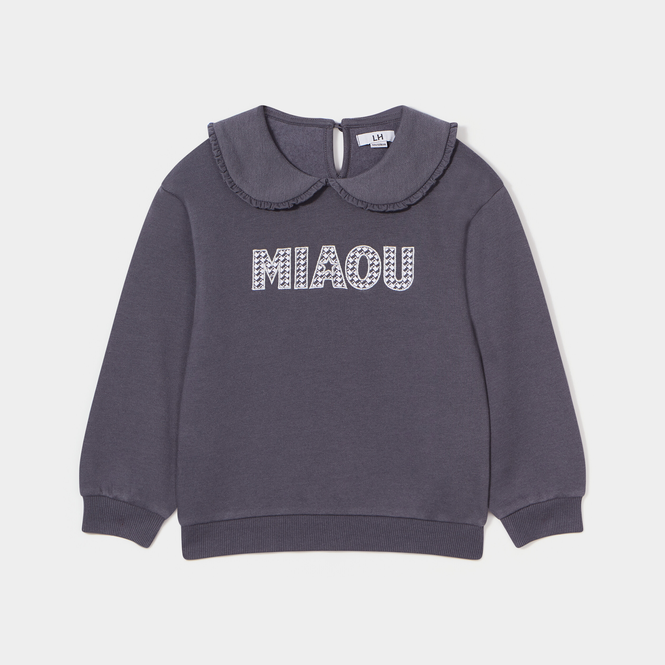 sweat col claudine volante droit gris fonce fille Sweat col claudine volanté droit gris foncé fille