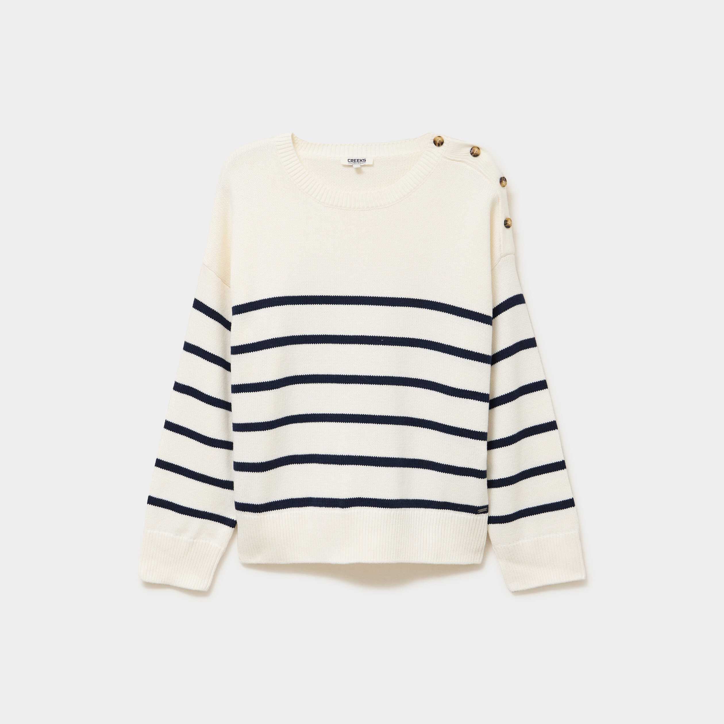Pull marini&egrave;re boutons &eacute;paule blanc femme