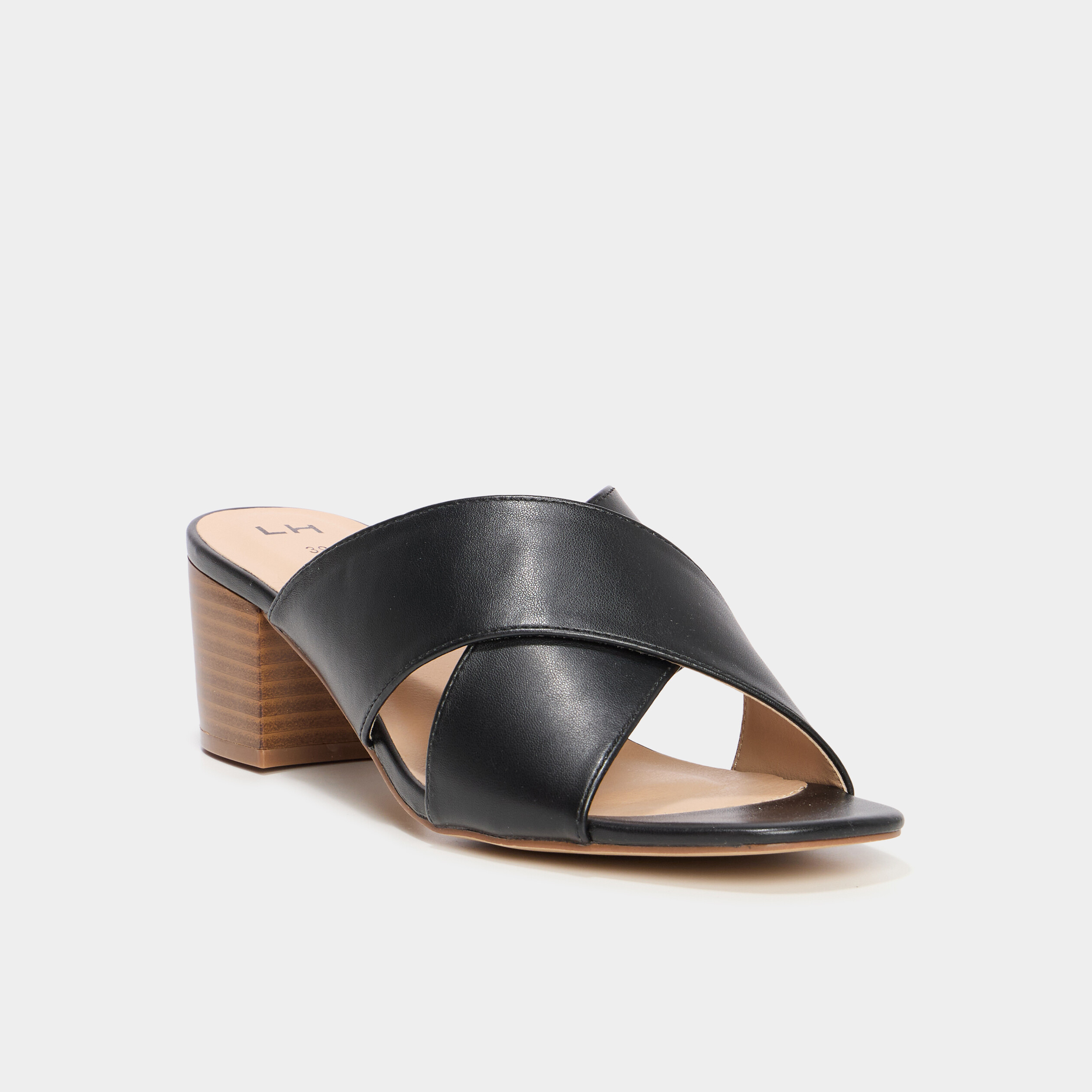 Mules &agrave; talons brides crois&eacute;es noir femme