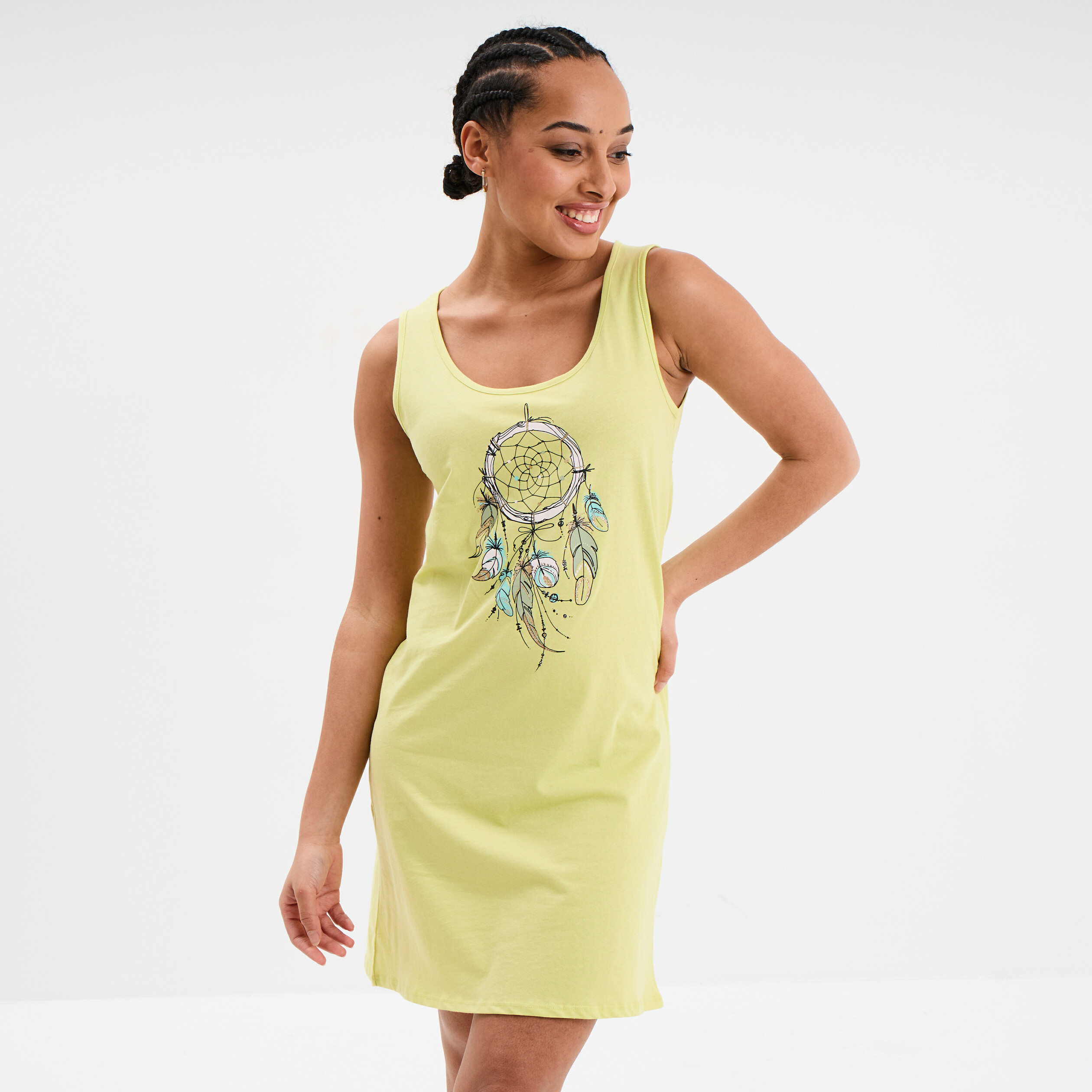chemise de nuit sans manches coton vert anis femme Chemise de nuit sans manches coton vert anis femme