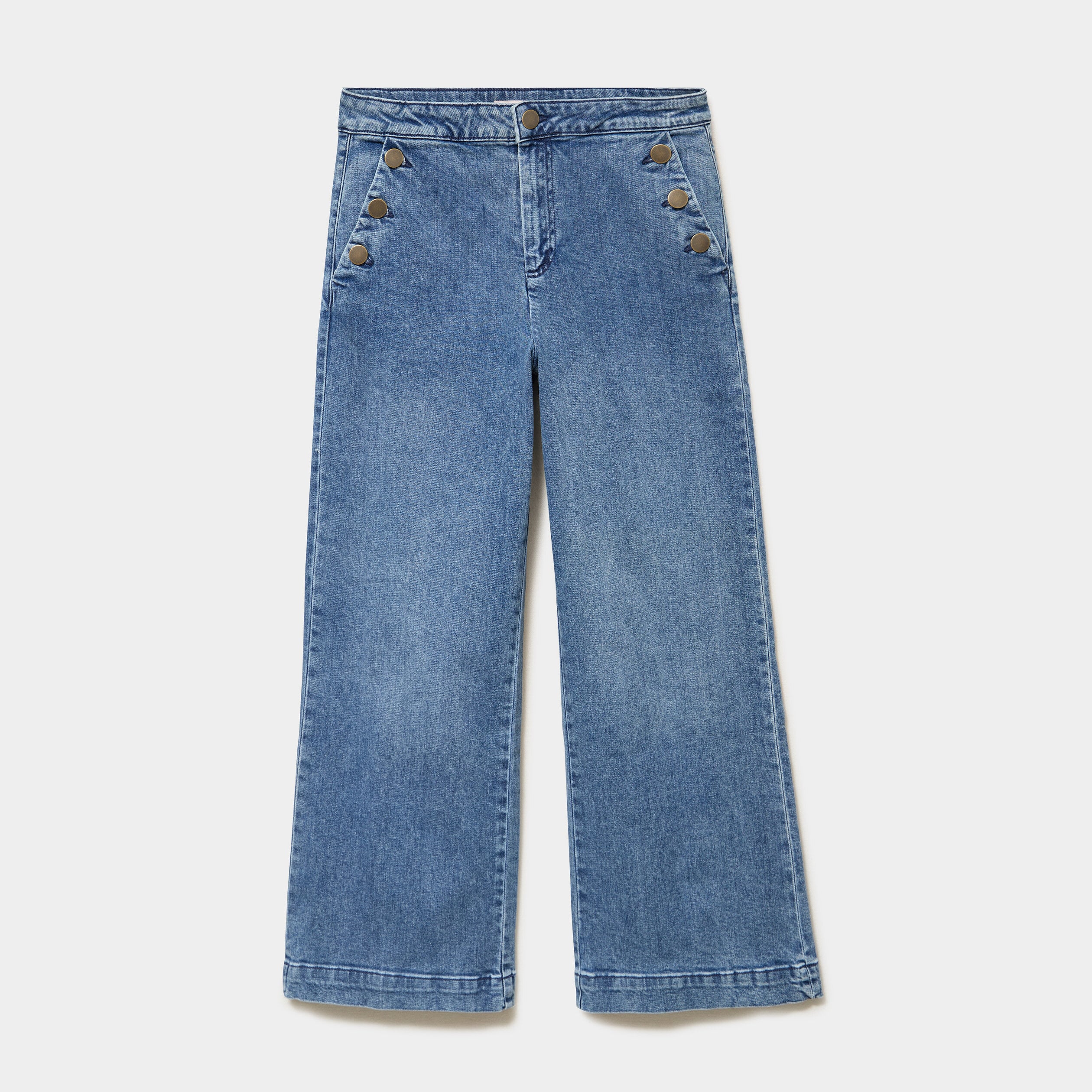 Jean large &agrave; boutons denim triple stone femme