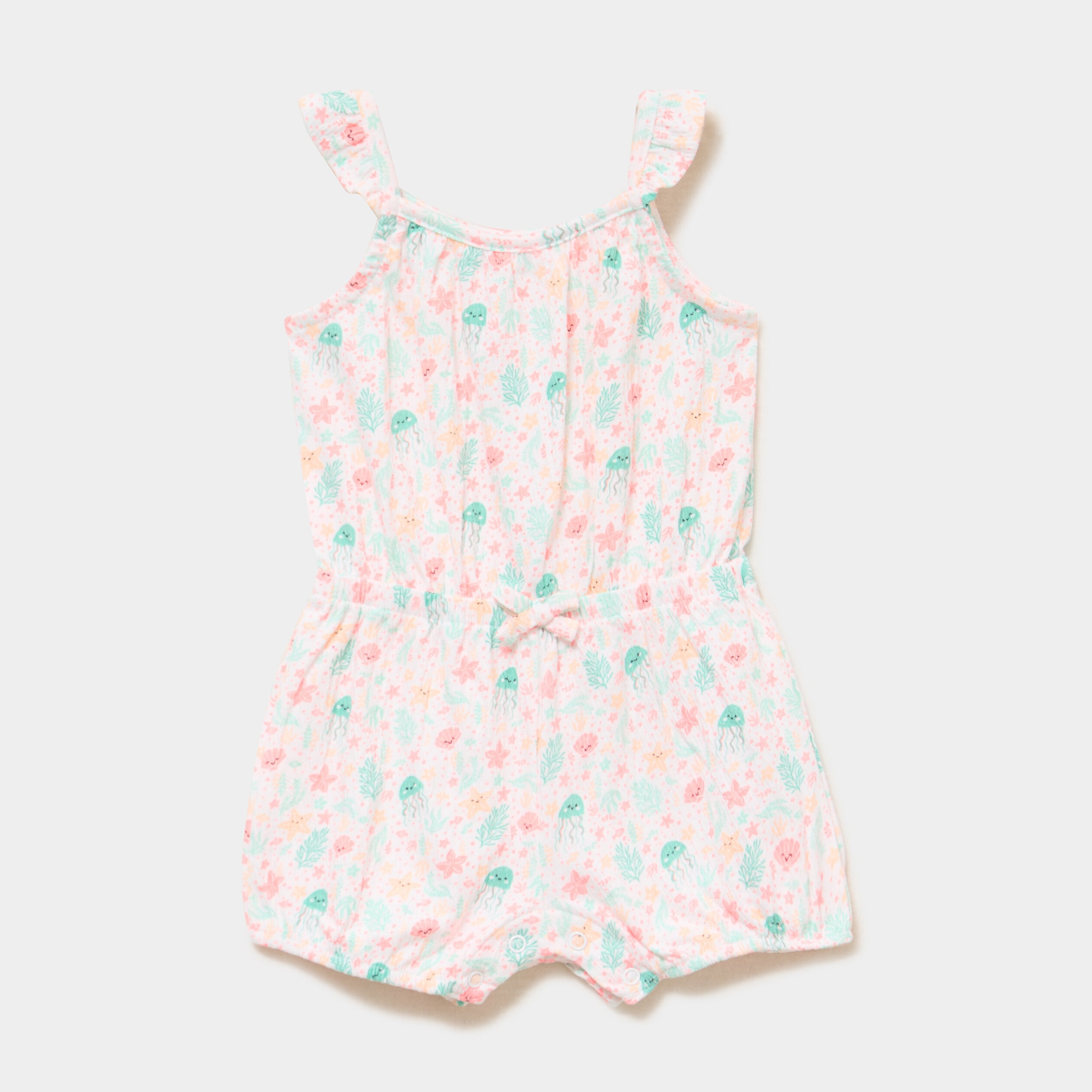 Combishort &agrave; bretelles et volants blanc b&eacute;b&eacute; fille