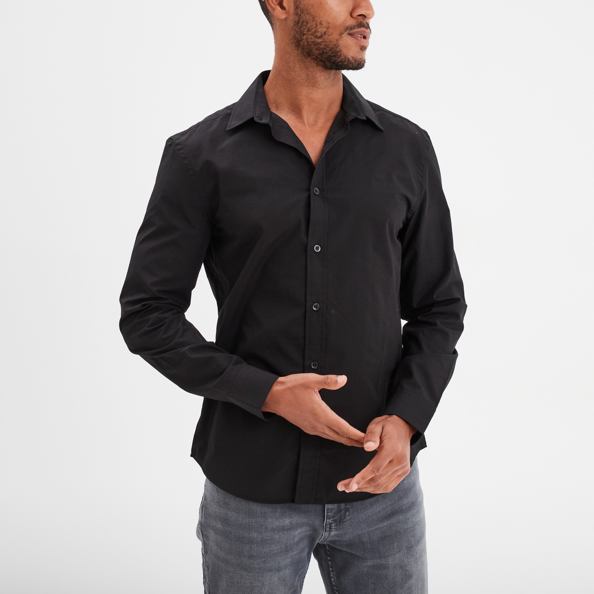 Chemise manches longues Studio noir homme La Halle