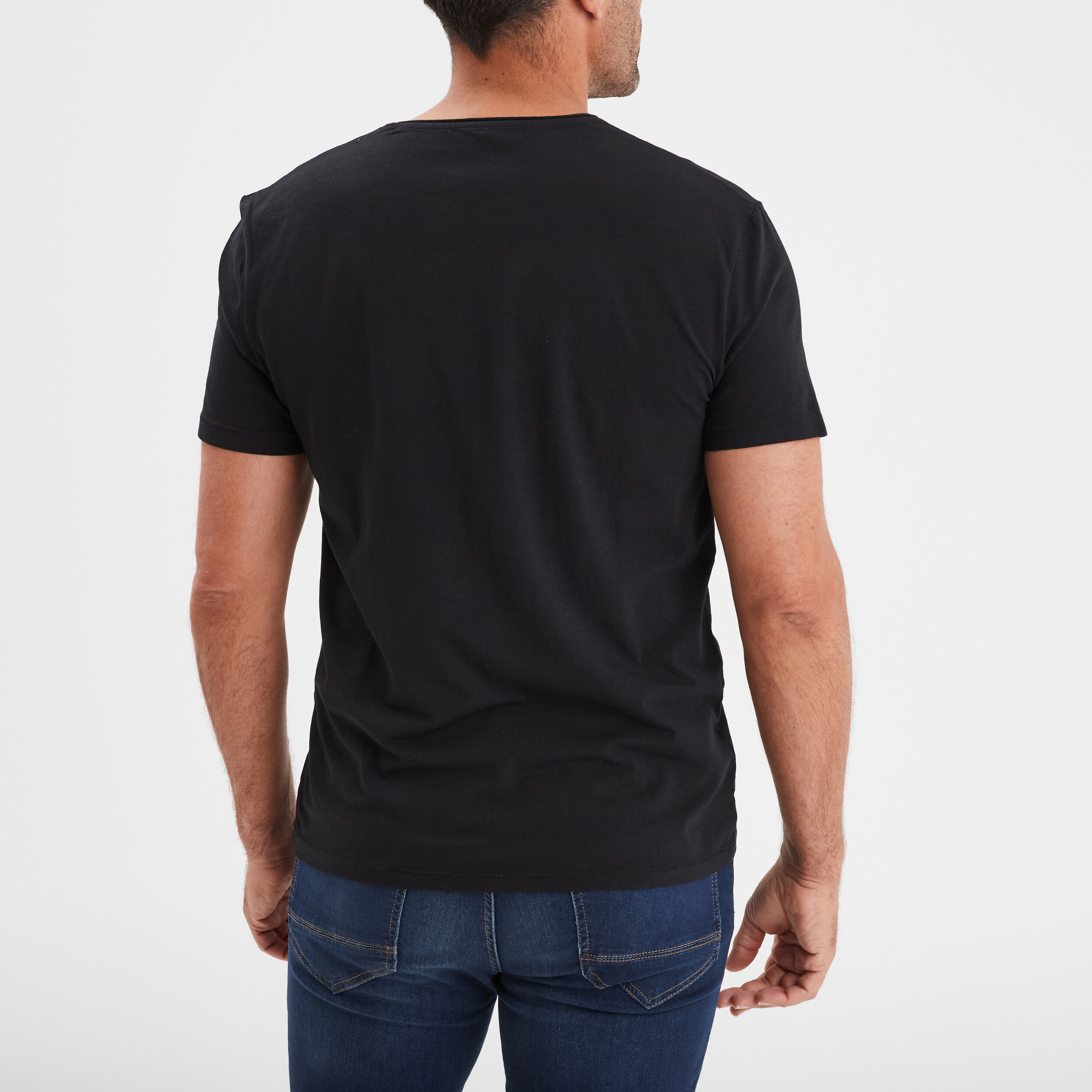t shirt col tunisien coton noir homme T-shirt col tunisien coton noir homme