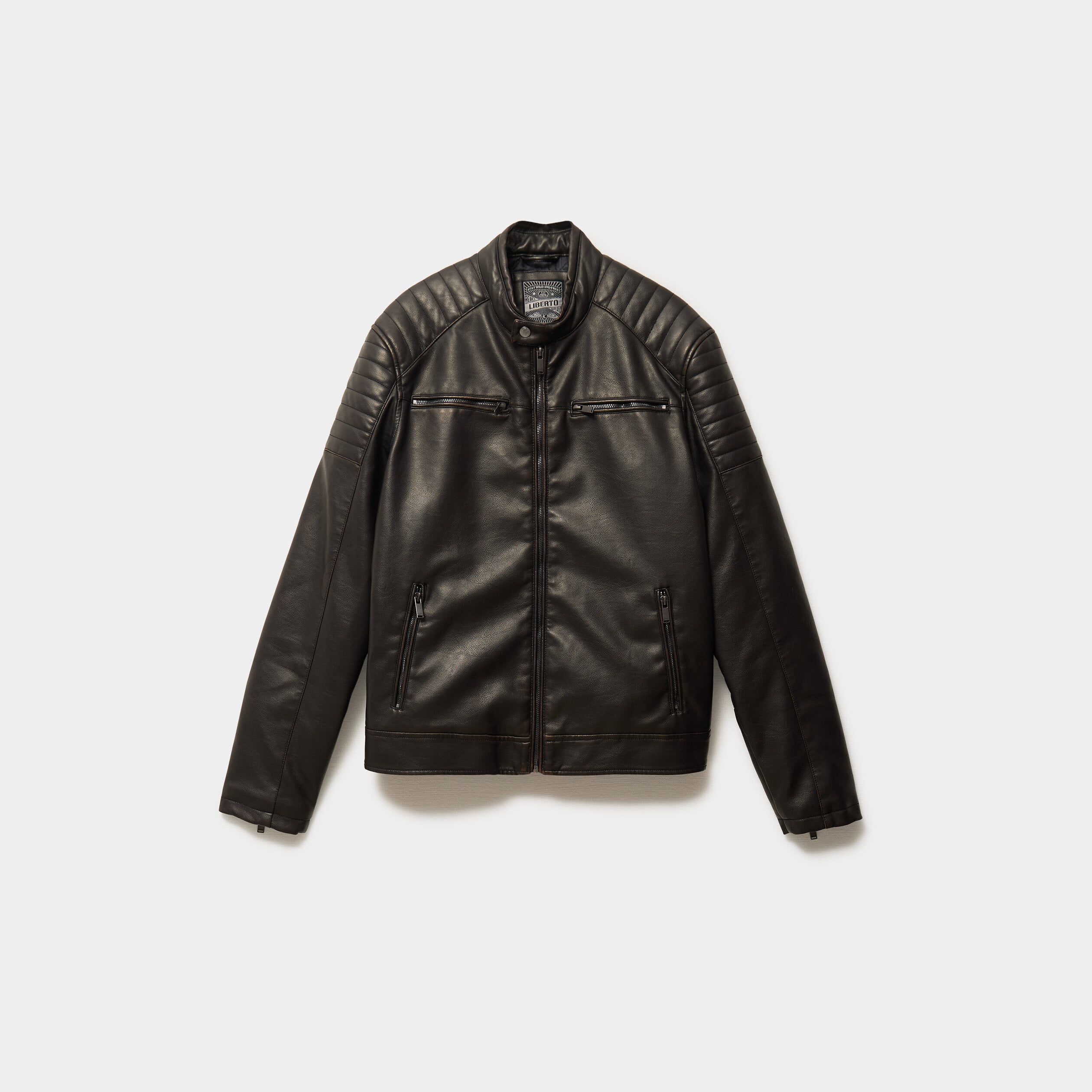 Blouson biker simili cuir marron homme