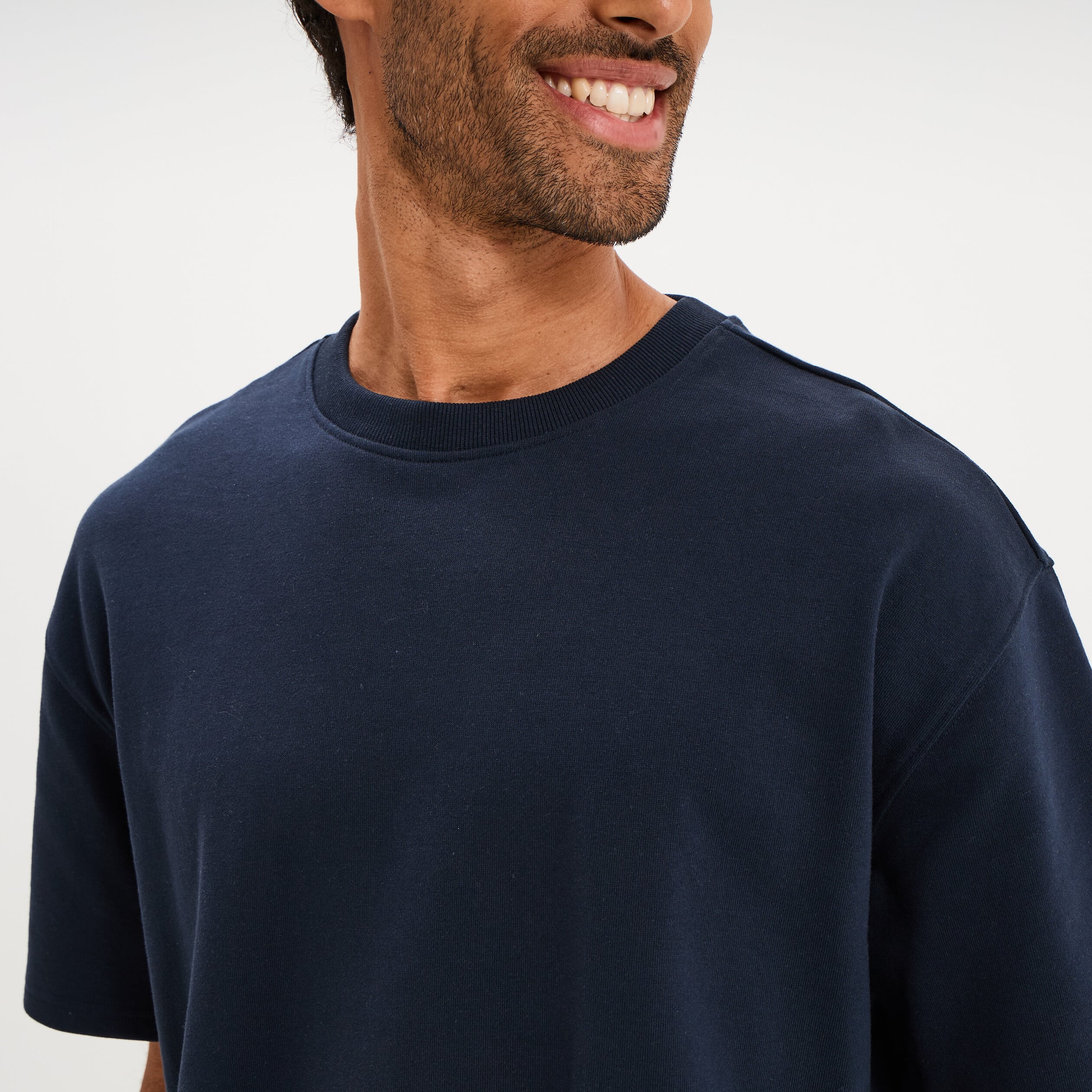 T-shirt col rond droit relax fit bleu marine homme