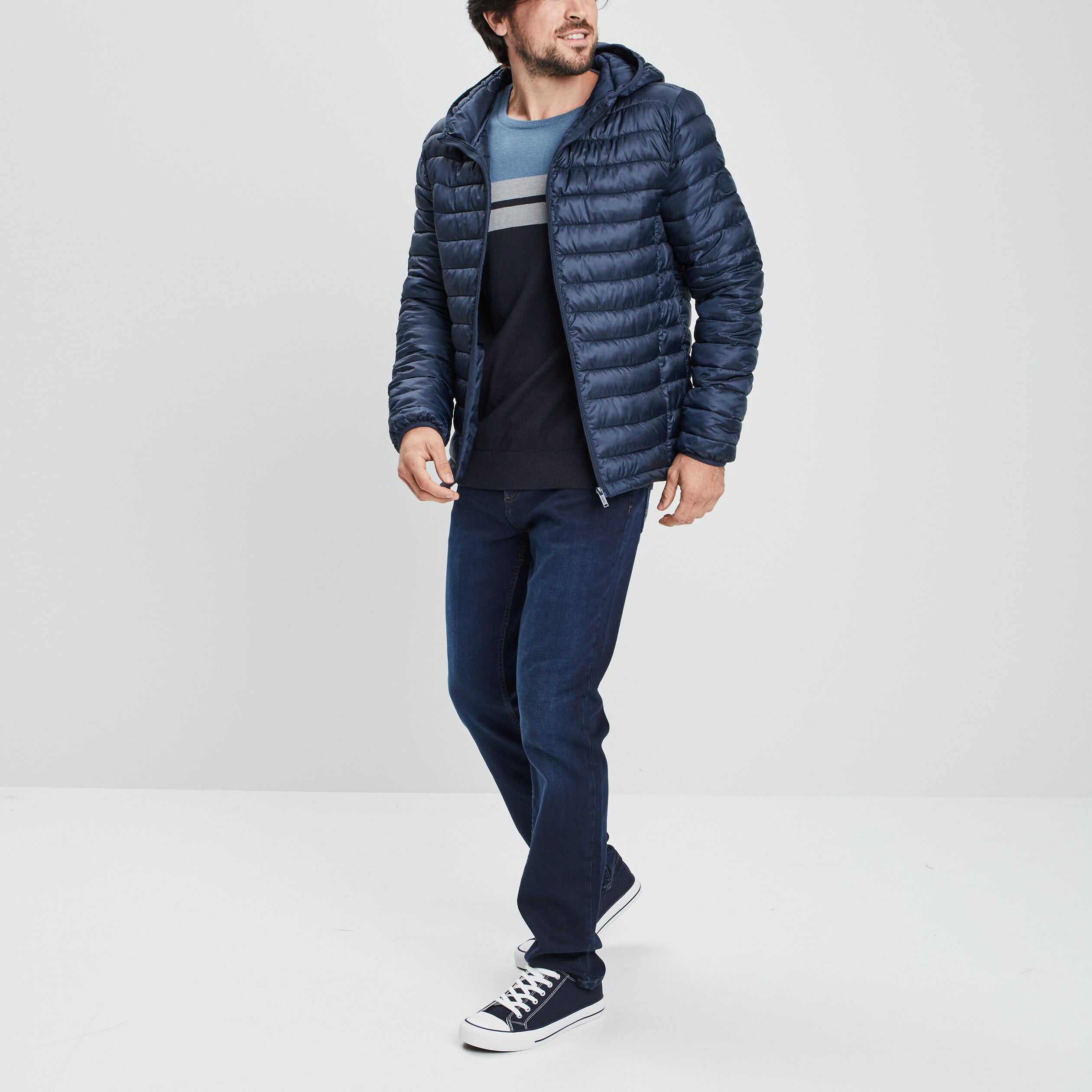 Doudoune l&eacute;g&egrave;re d&eacute;perlante &agrave; capuche bleu marine homme