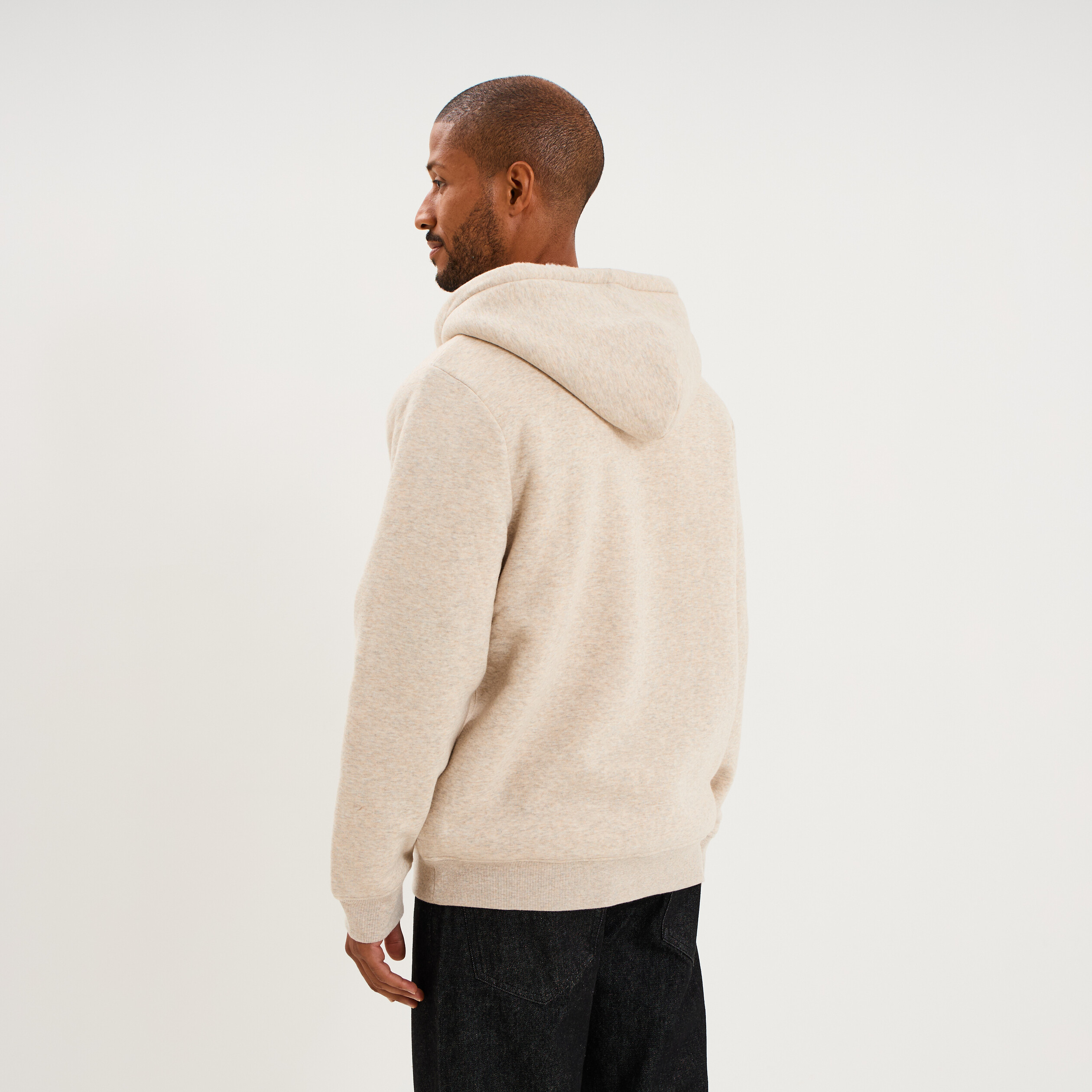 Sweat zipp&eacute; &agrave; capuche doubl&eacute; polaire beige homme