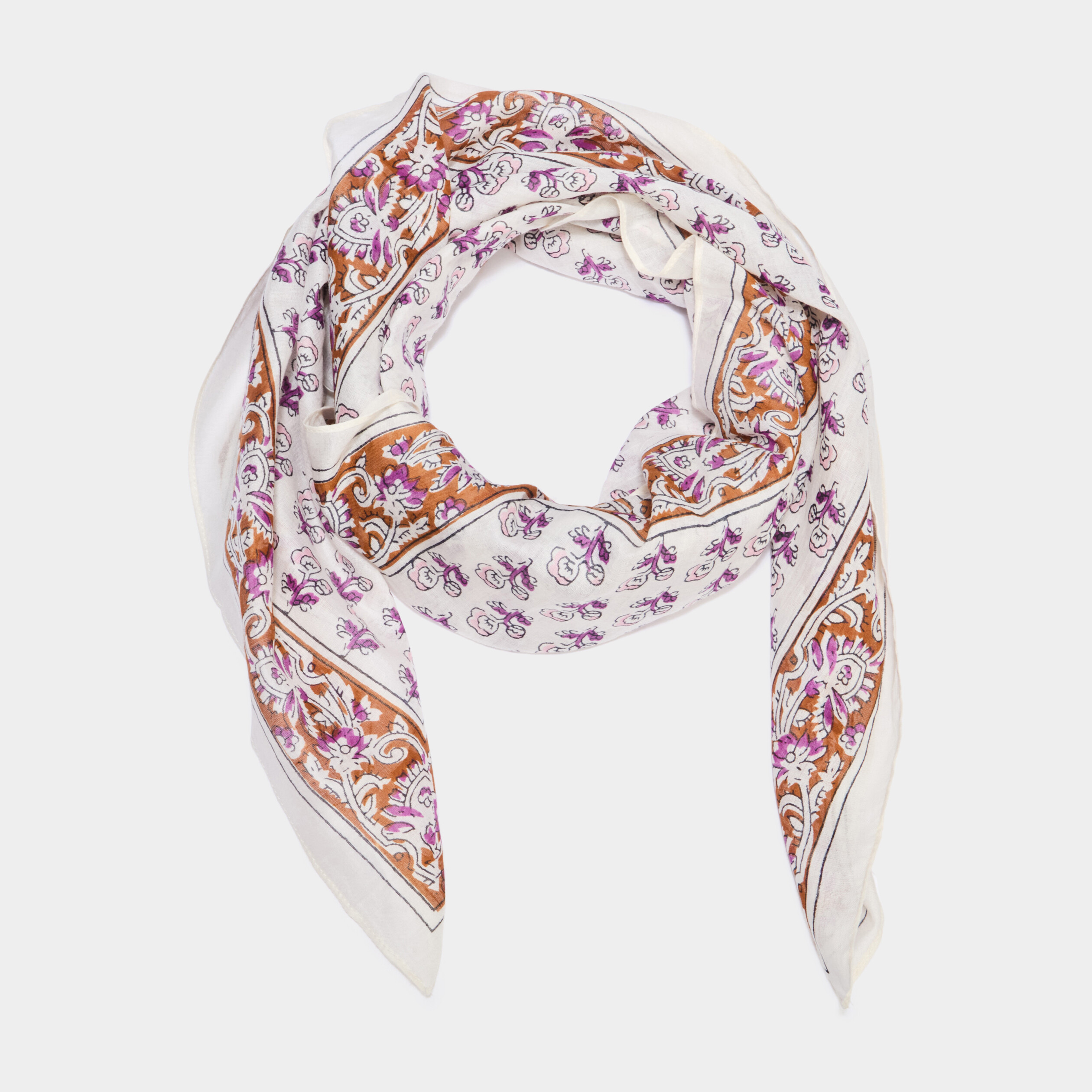 Foulard carr&eacute; coton ivoire femme