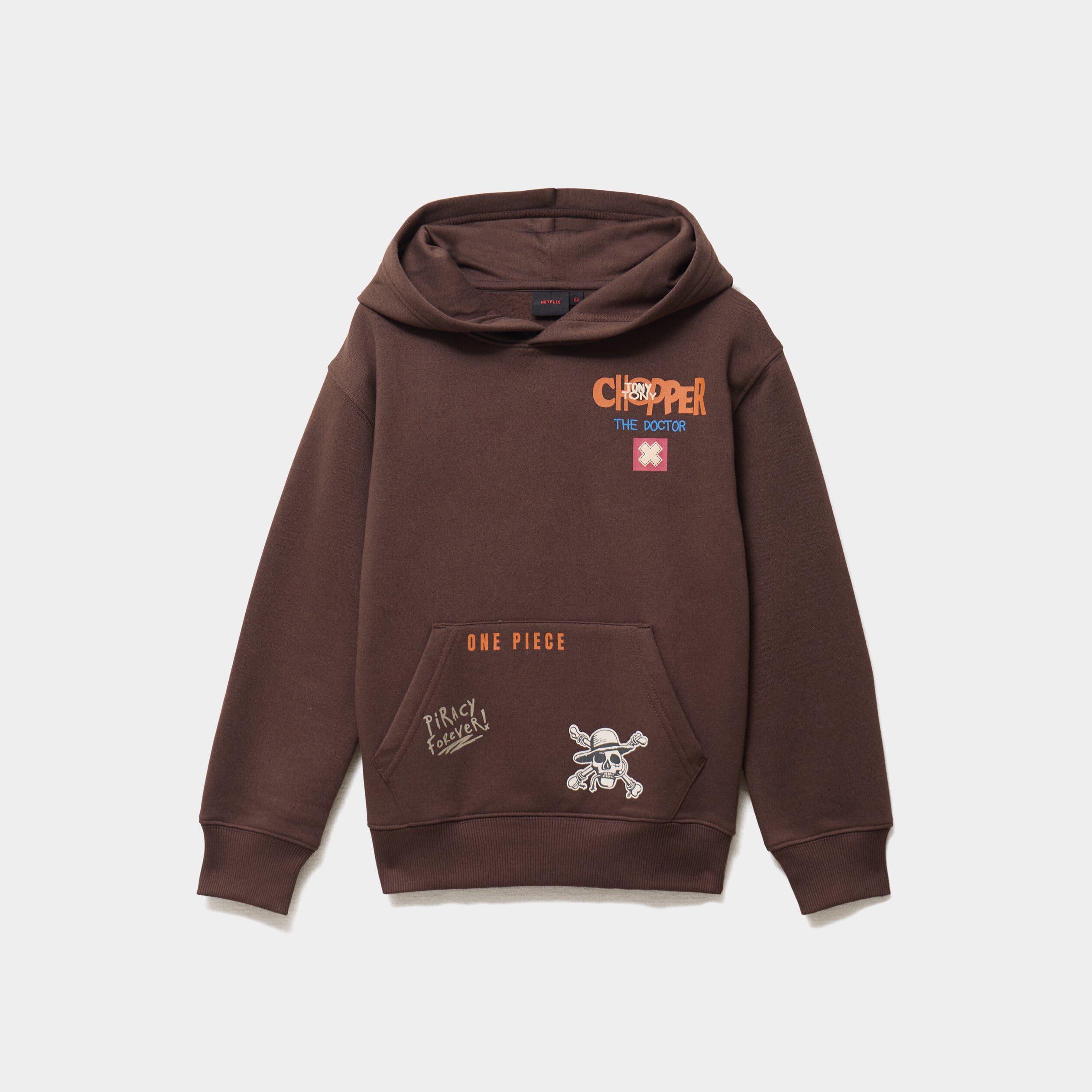 Sweat hoodie 1 poche One Piece Chopper marron fonc&eacute; gar&ccedil;on