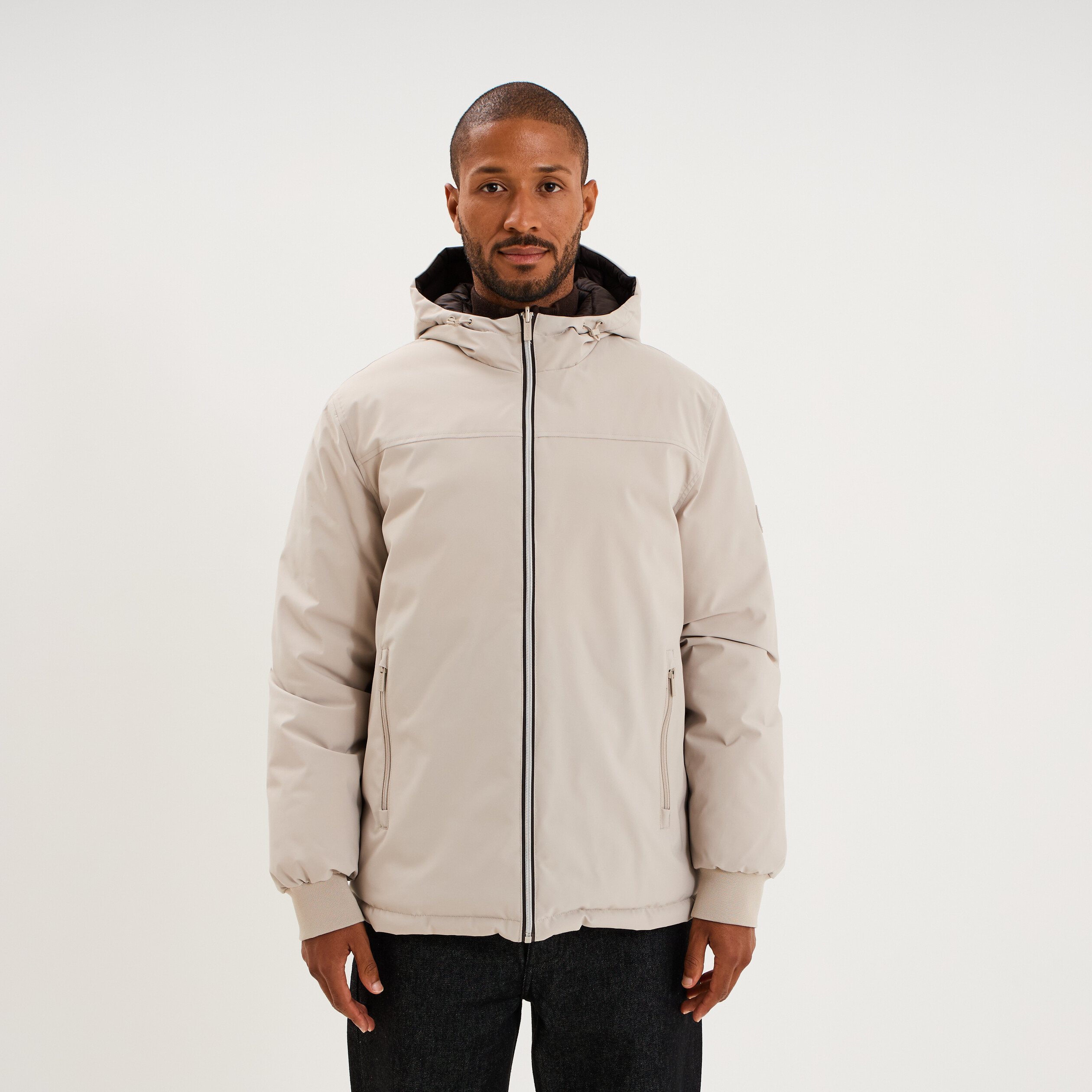 Blouson r&eacute;versible &agrave; capuche zipp&eacute; beige homme