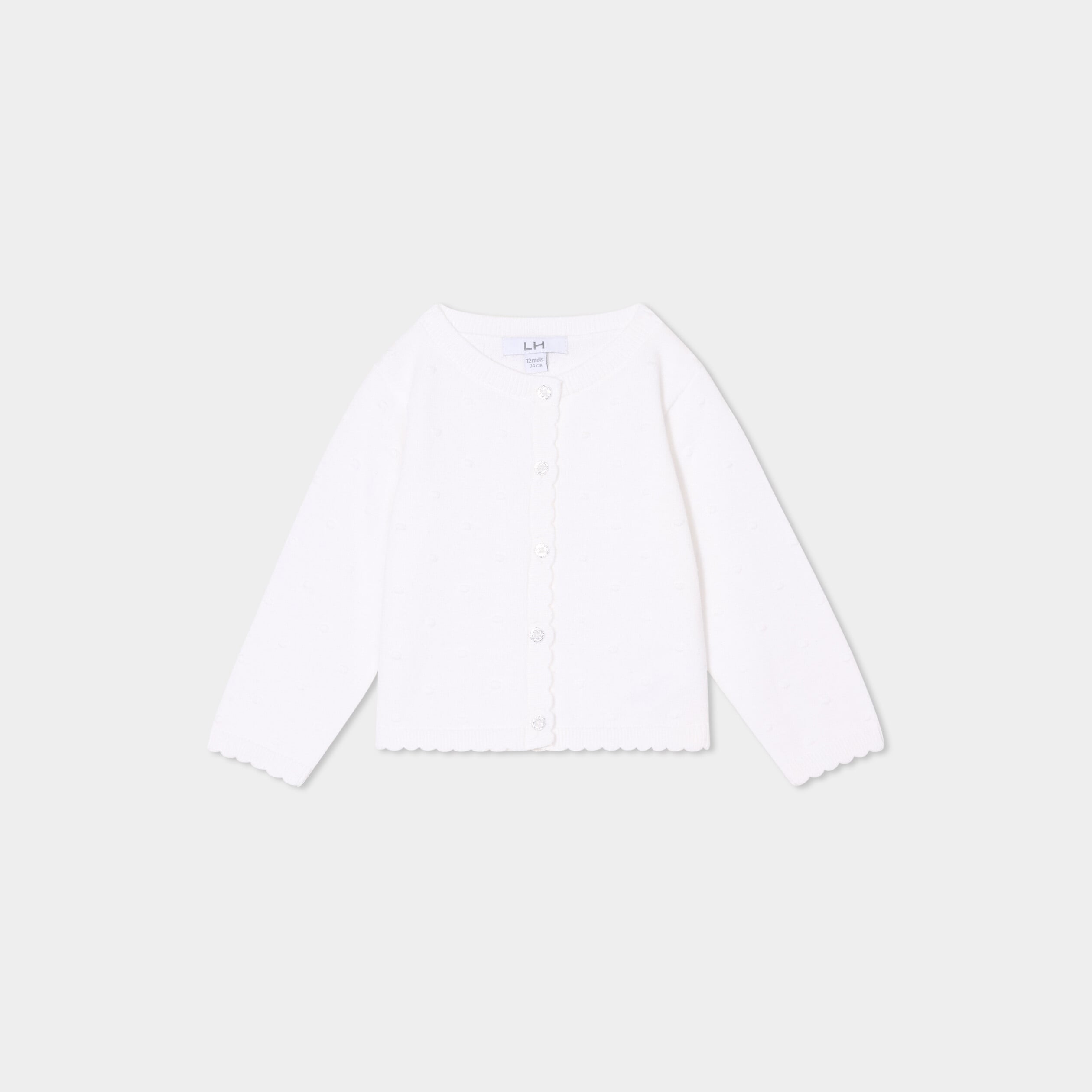 Gilet boutonn&eacute; bord festonn&eacute; coton blanc b&eacute;b&eacute; fille