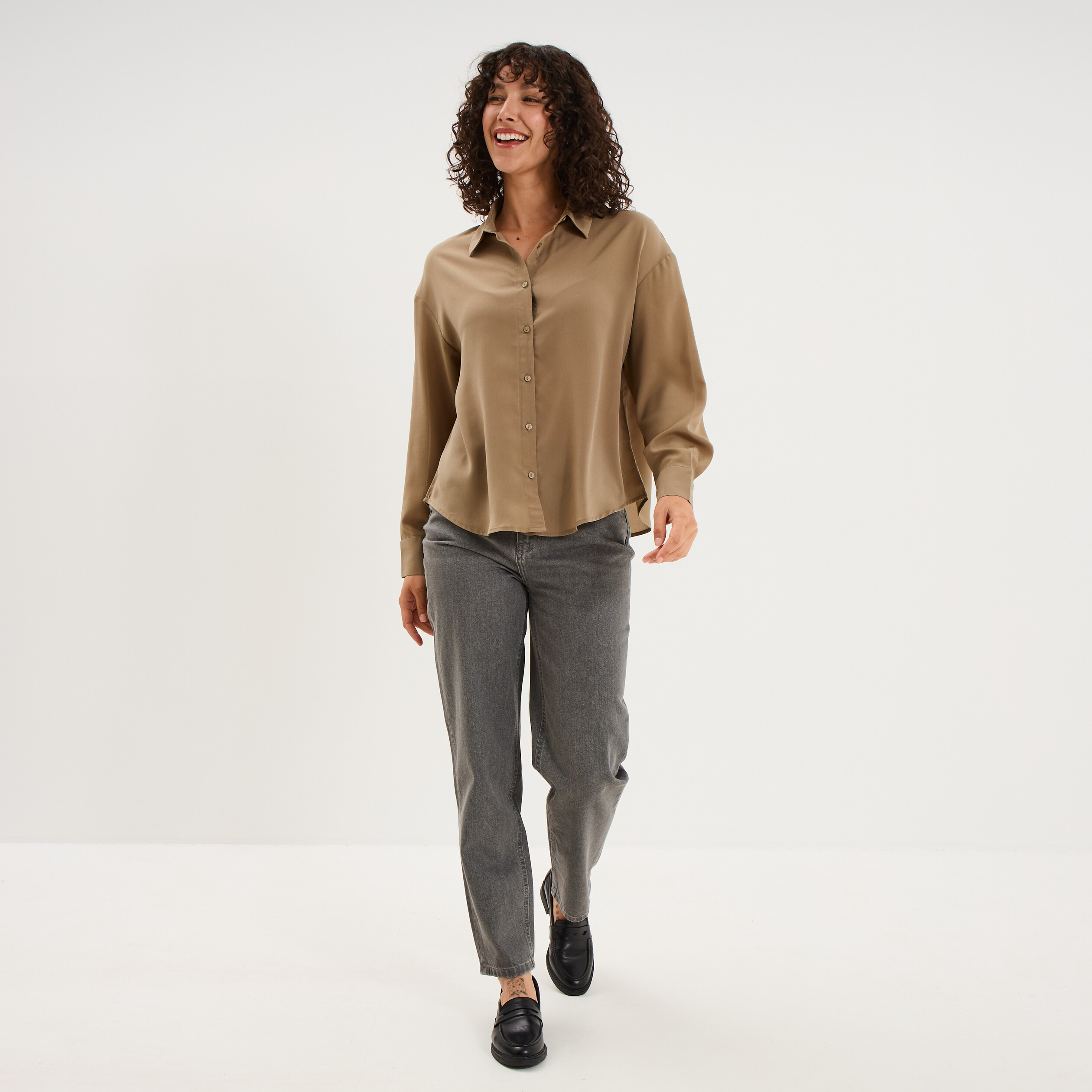 Chemise fluide manches longues vert femme
