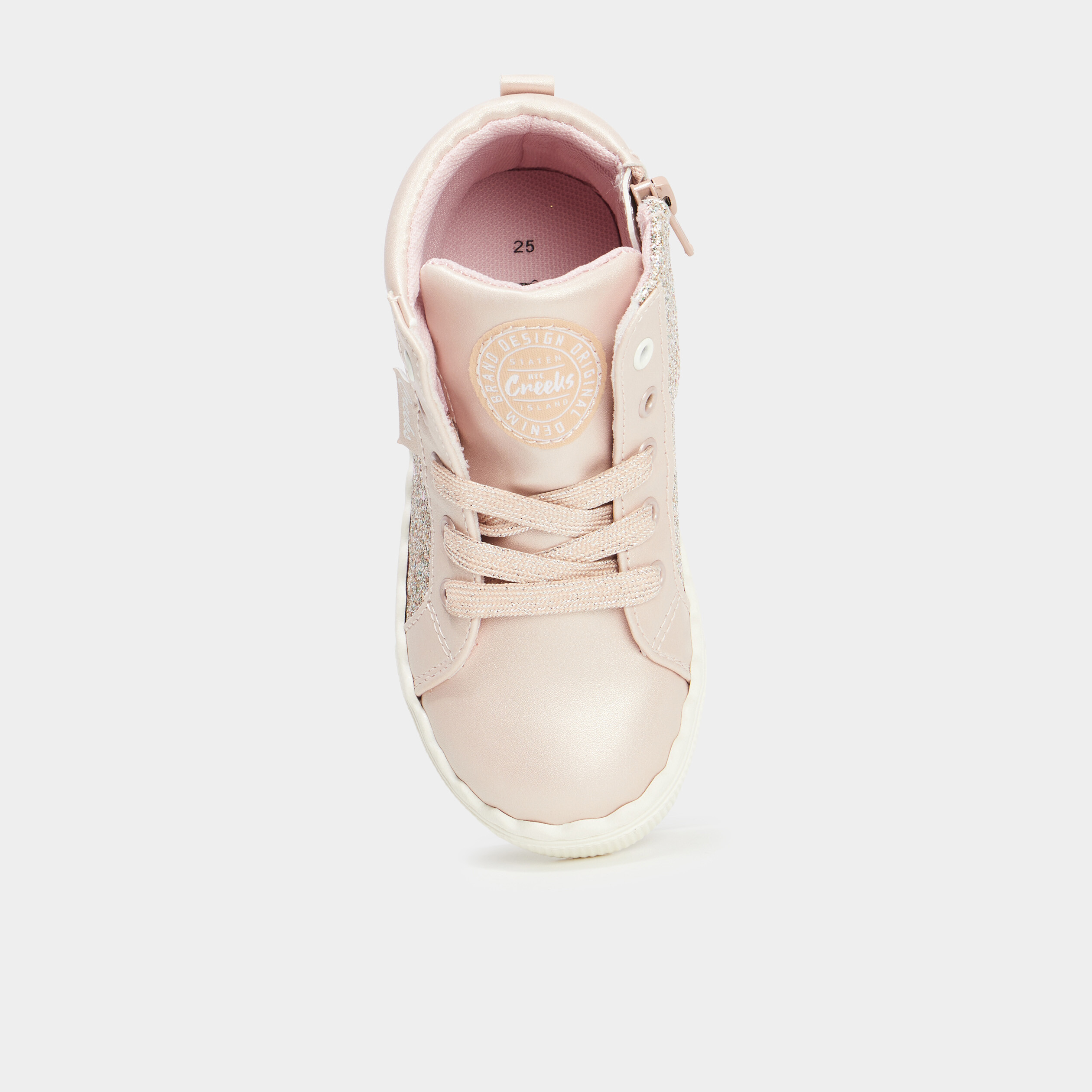 Baskets montantes paillet&eacute;es rose clair fille
