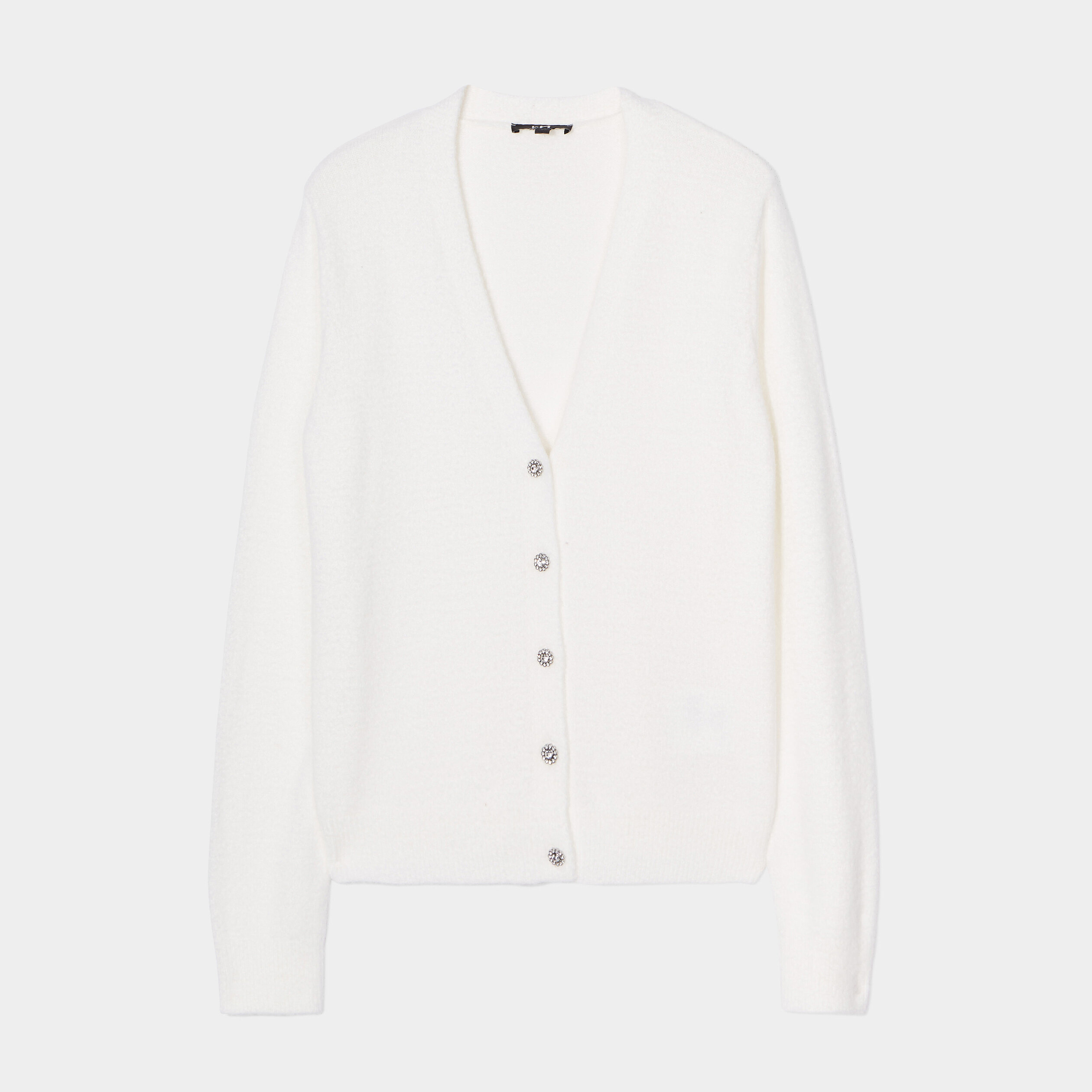 Gilet col en V boutons bijoux blanc femme