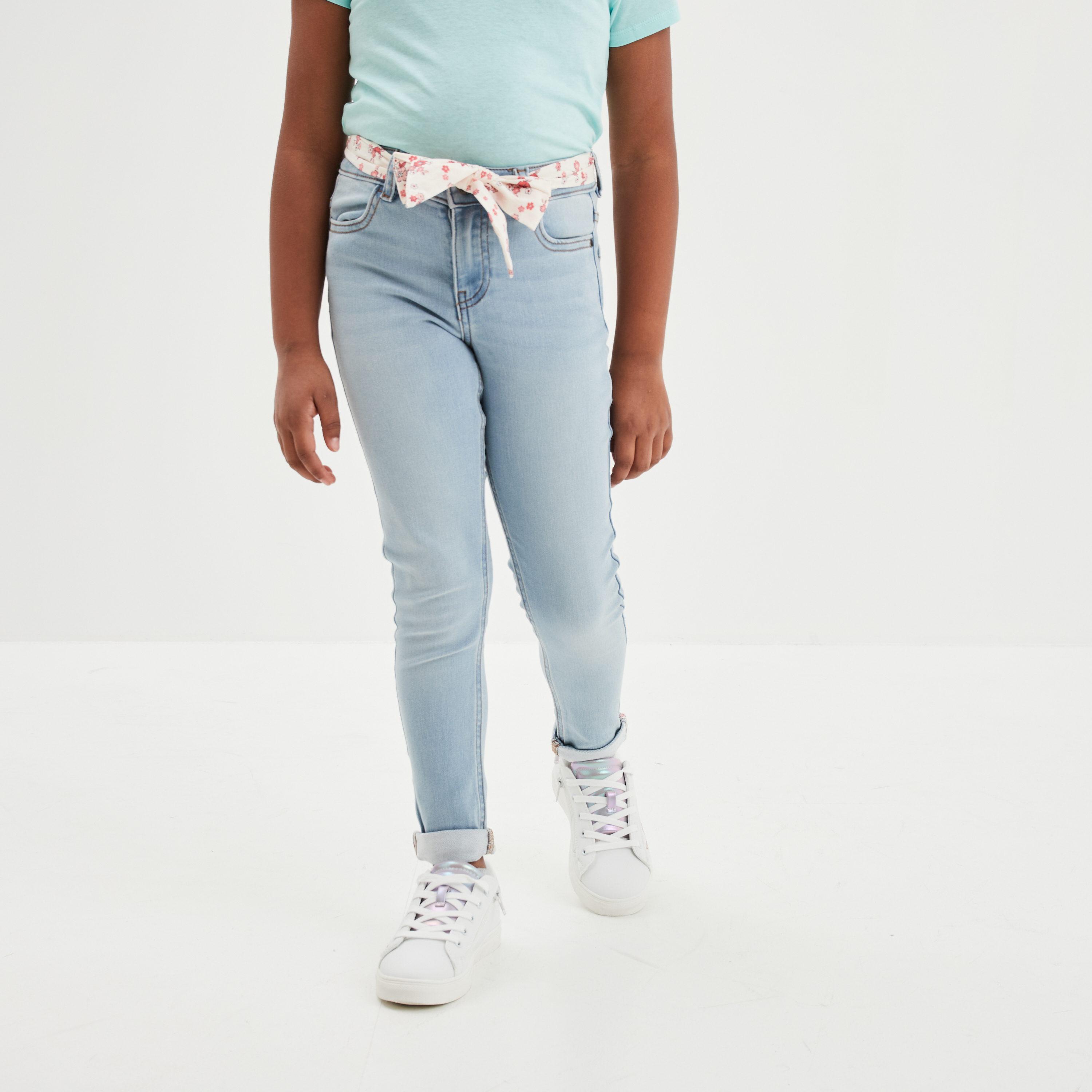 jeans type skinny avec ceinture foulard denim double stone fille Jeans type skinny avec ceinture foulard denim double stone fille