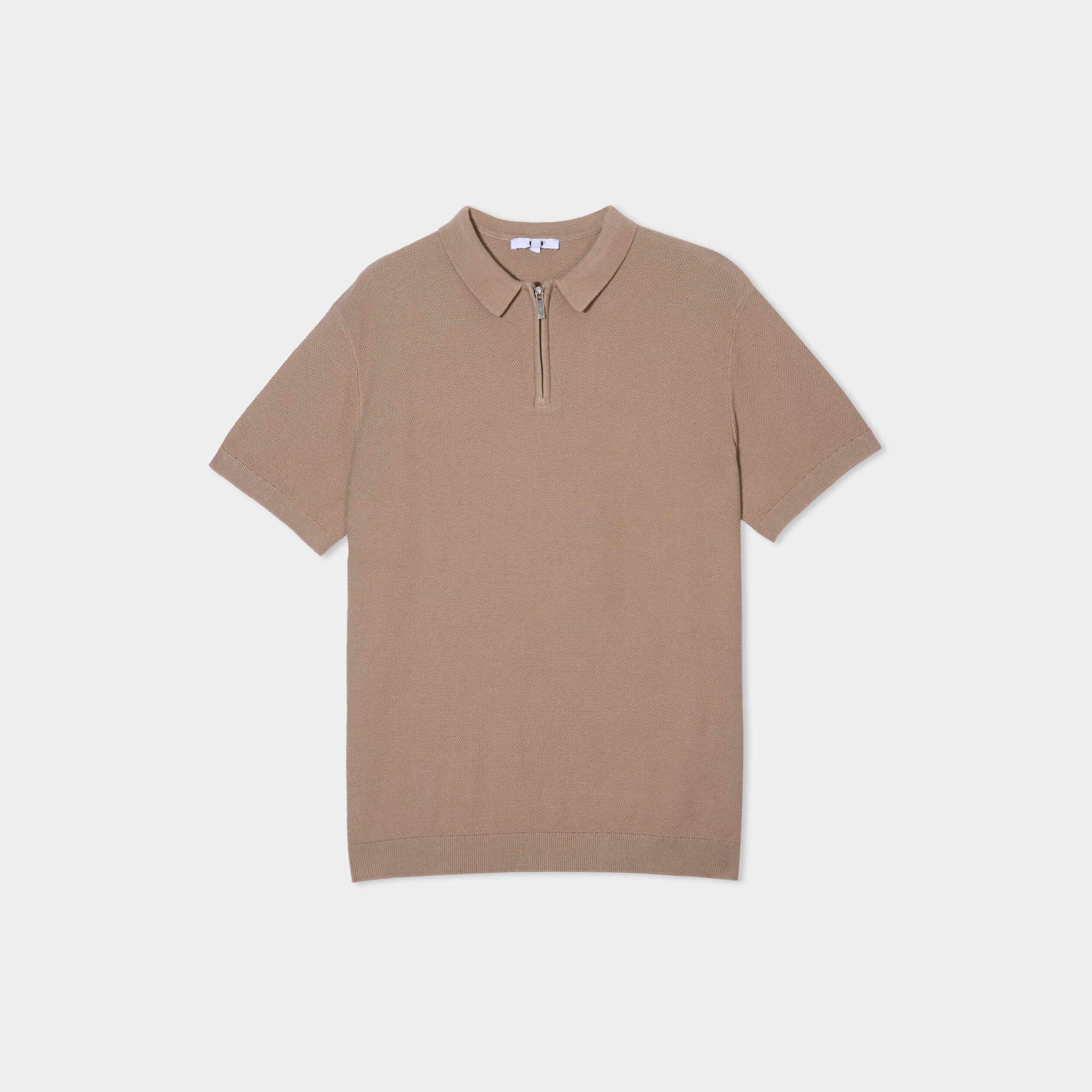 polo col zippe manches courtes coton taupe homme Polo col zippé manches courtes coton taupe homme