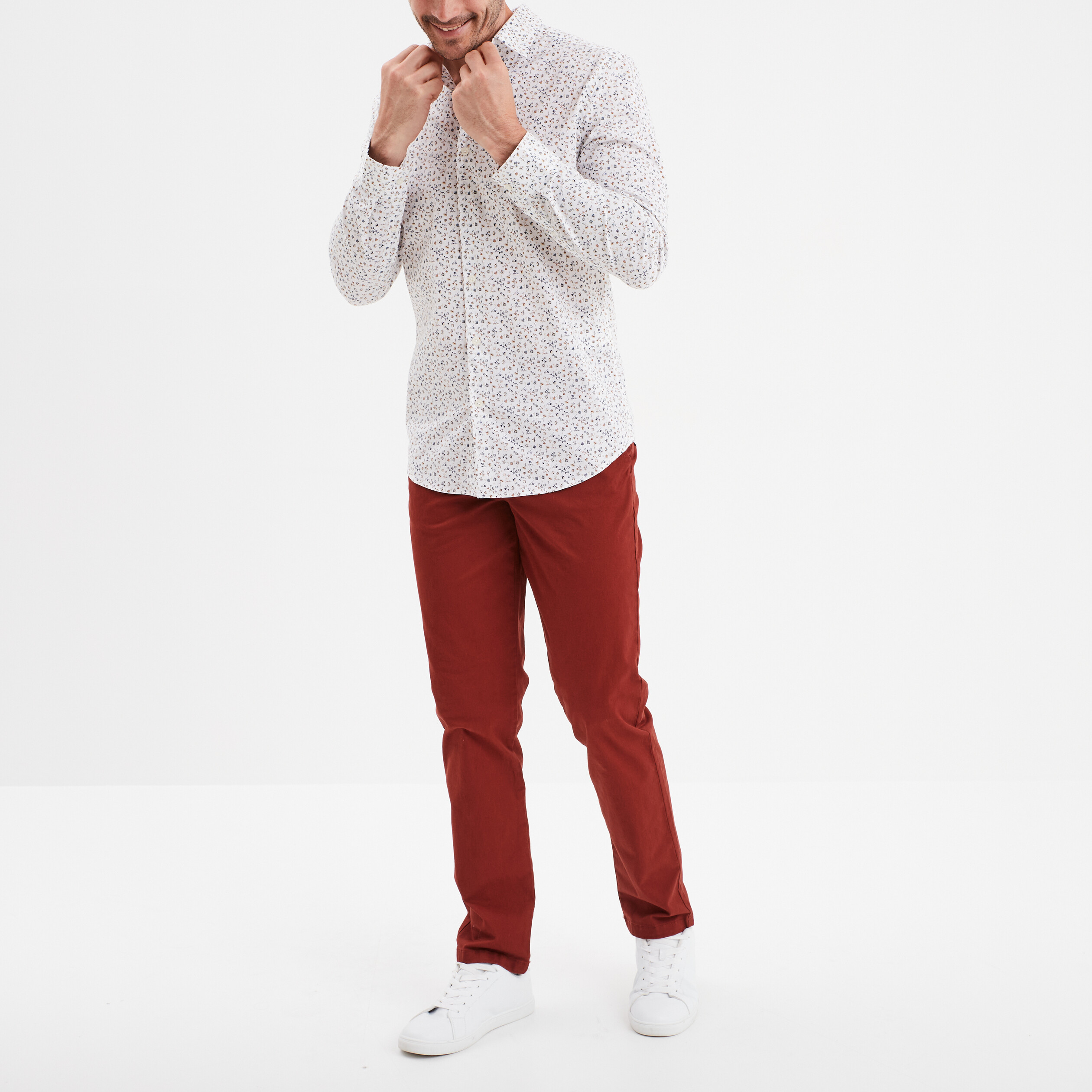 Chemise ajust&eacute;e manches longues ecru homme