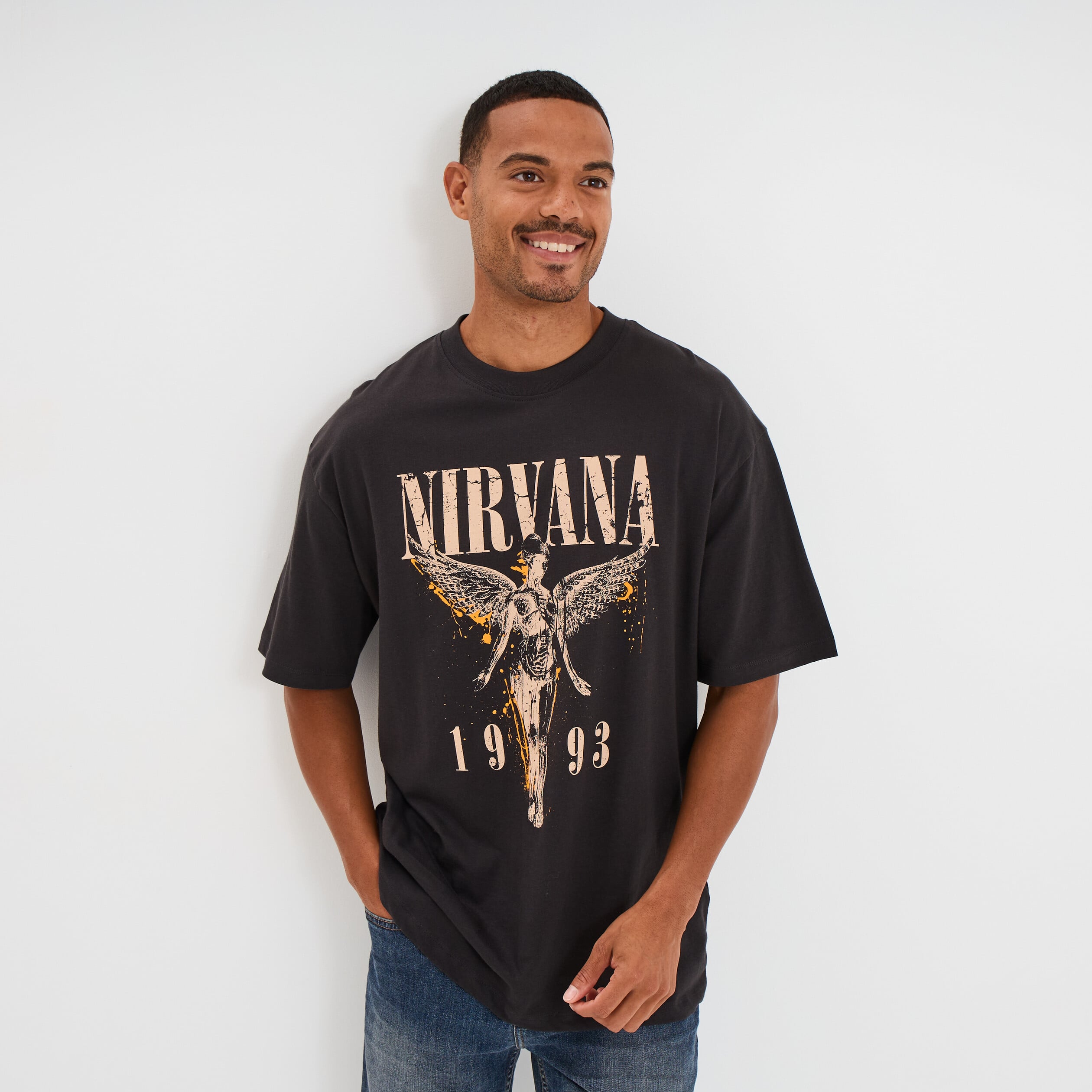 T-shirt manches courtes coton Nirvana gris fonc&eacute; homme