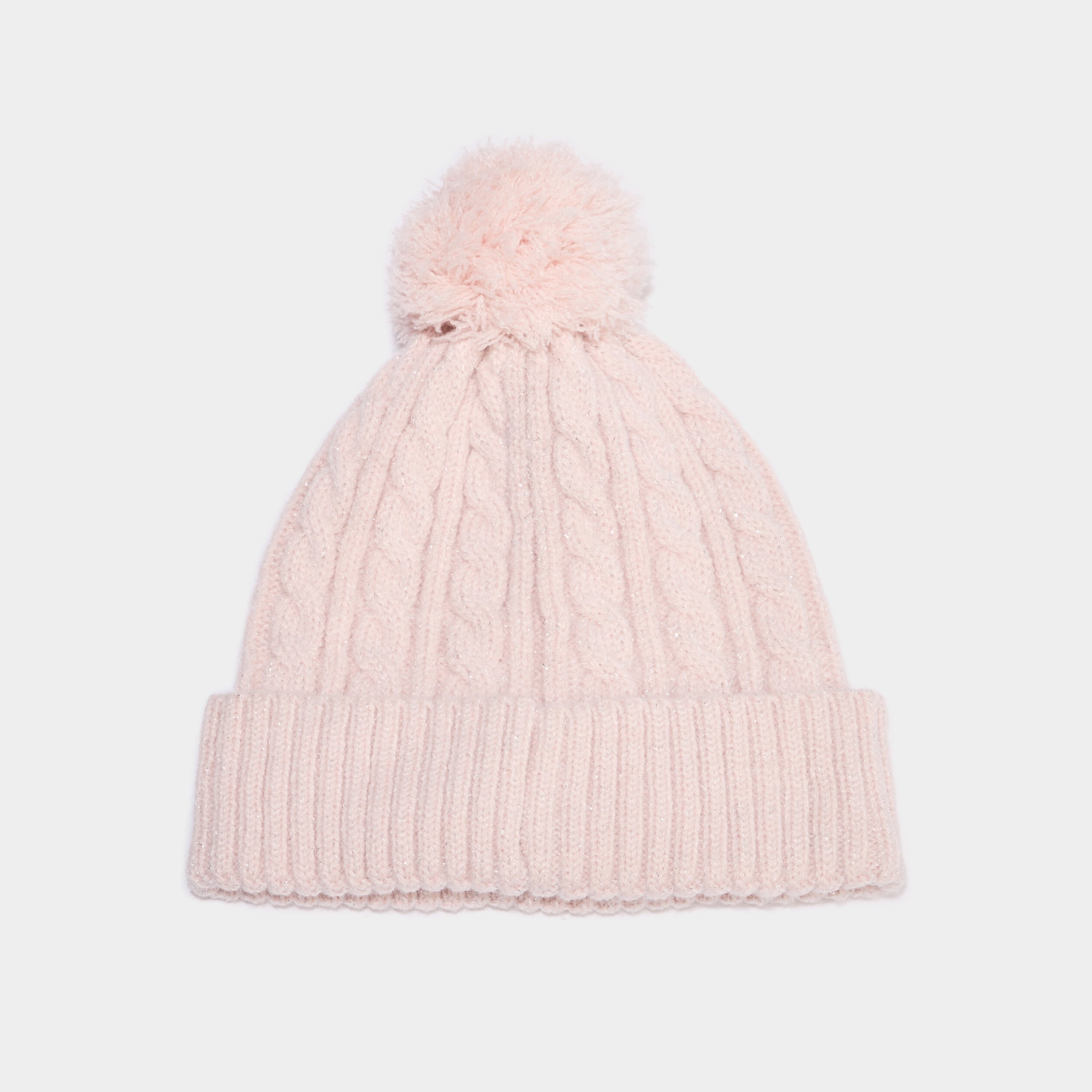 Bonnet &agrave; pompon rose clair fille